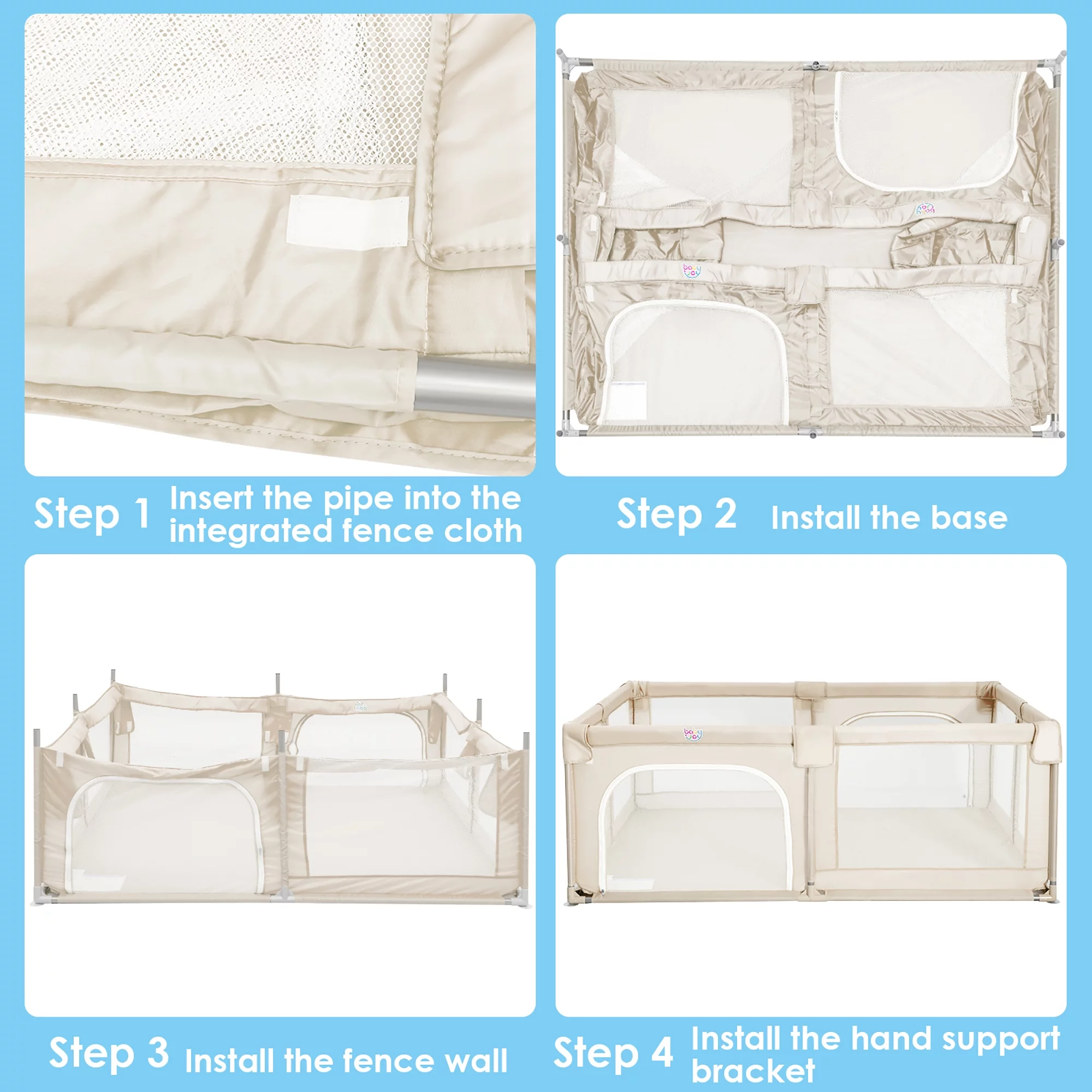 Babyjoy Playpen Extra Large Unisex Kids Baby Activity Center Safety Play Yard with Gate Gray - Womvr