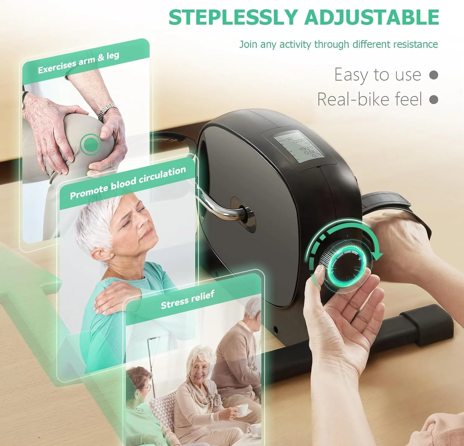 UPGO Mini Exercise Bike, Under Desk Bike Pedal Exerciser Portable Foot Cycle Arm & Leg Peddler Machine with LCD Screen Displays - Womvr