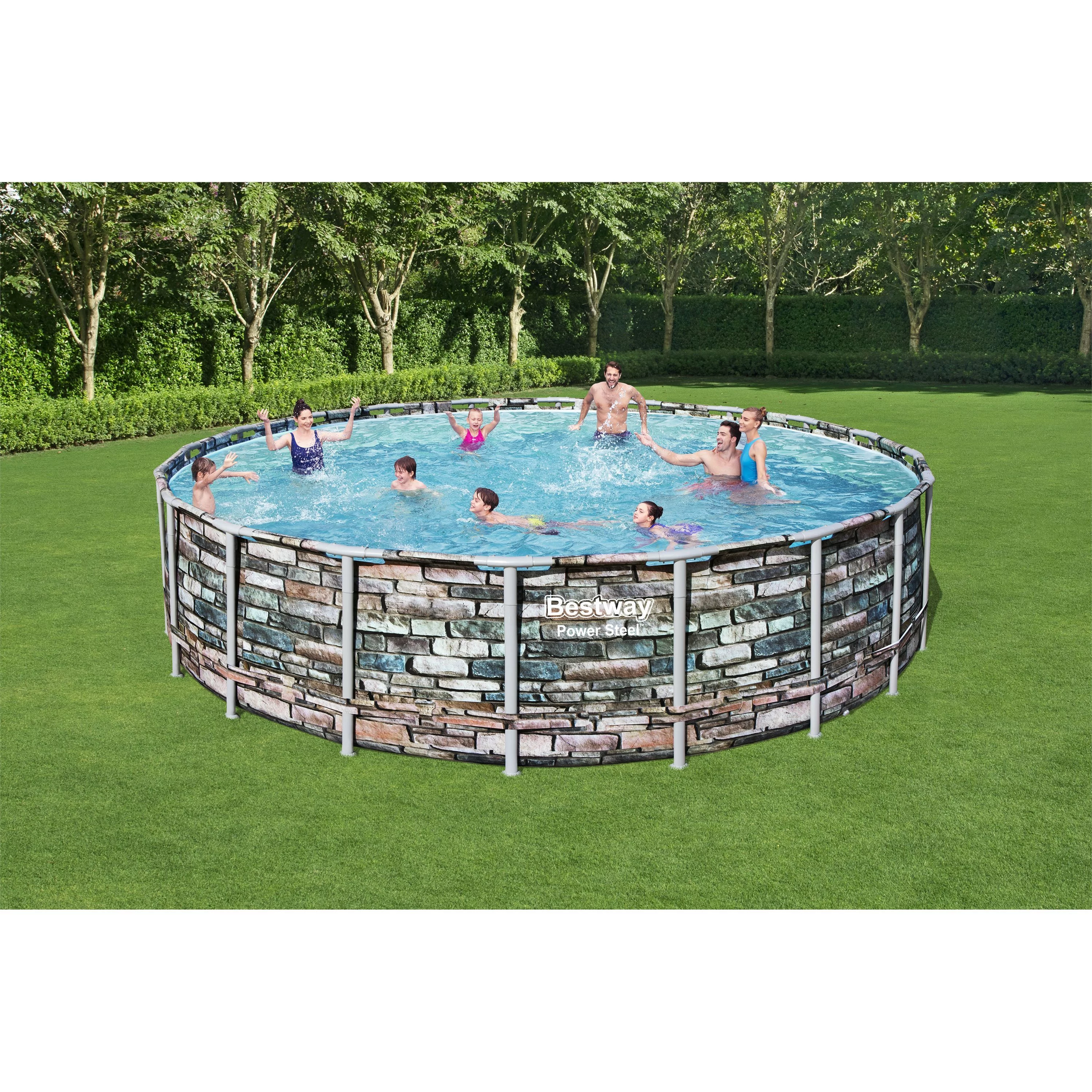 Bestway - Power Steel PVC 20 Foot Round Above Ground Swimming Pool Set - Womvr