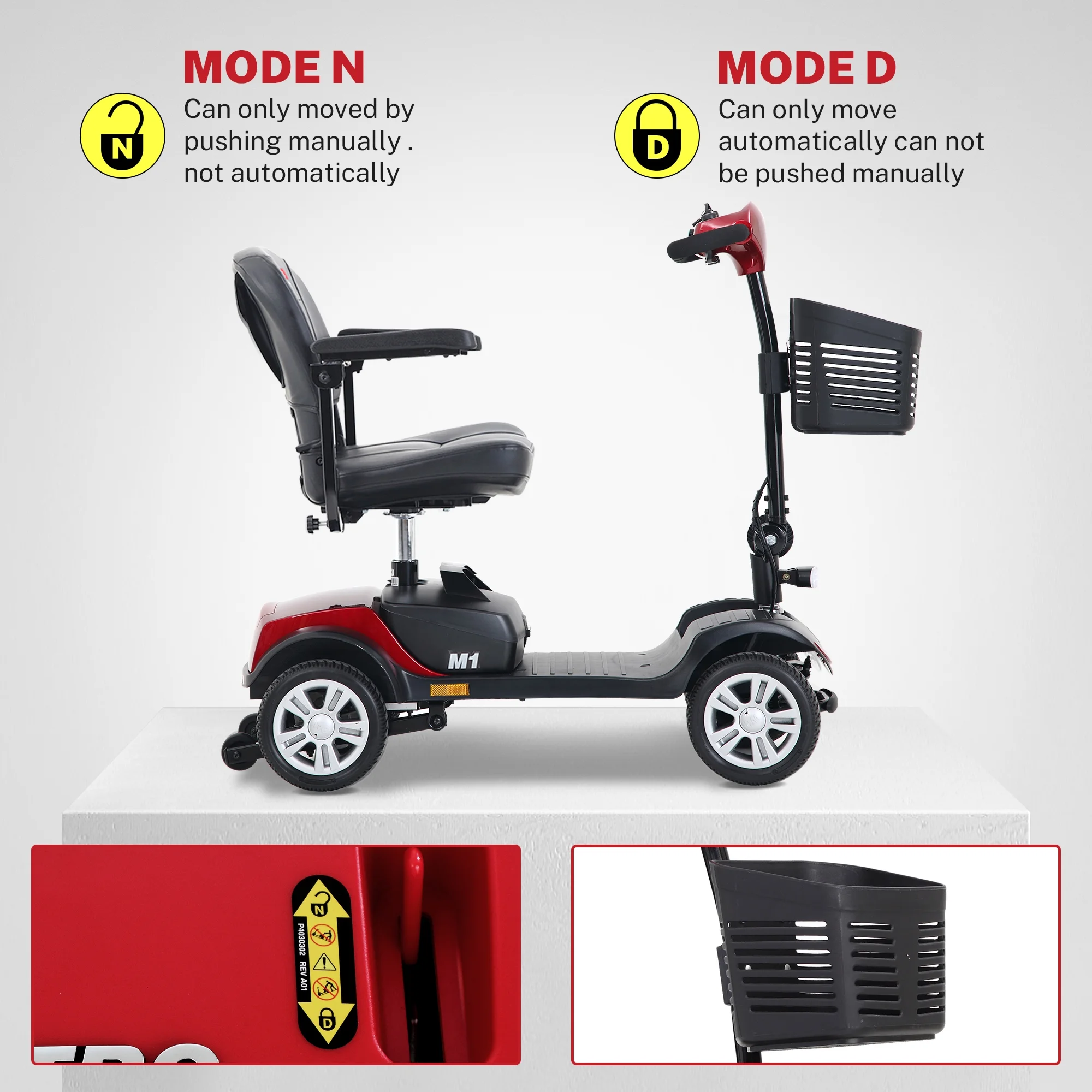 Segmart Mobility Scooter for Elderly, Durable Heavy Duty 4 Wheel Seniors Mobile Device with Lights, 300lbs, Red - Womvr