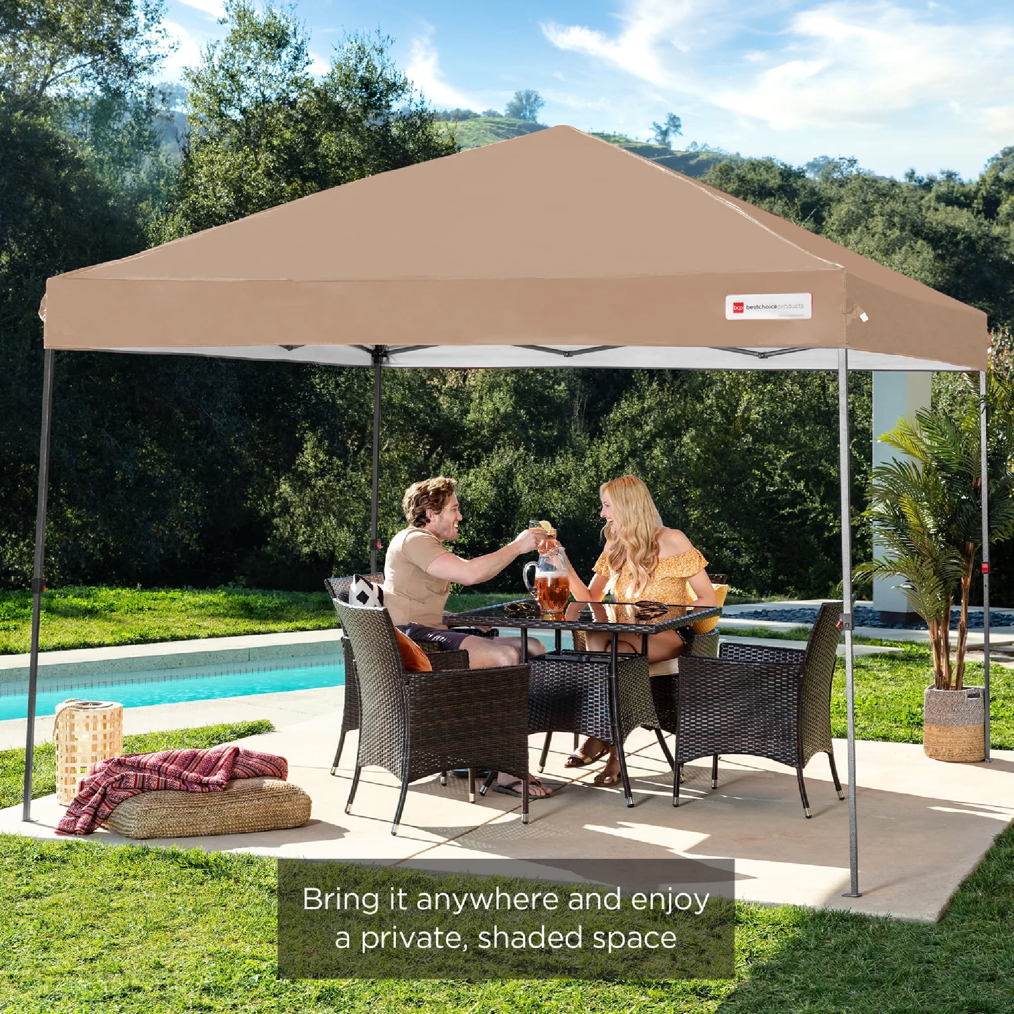 Best Choice Products 10x10ft Easy Setup Pop Up Canopy w/ 1-Button Setup, Wheeled Case, 4 Weight Bags - Cerulean - Womvr