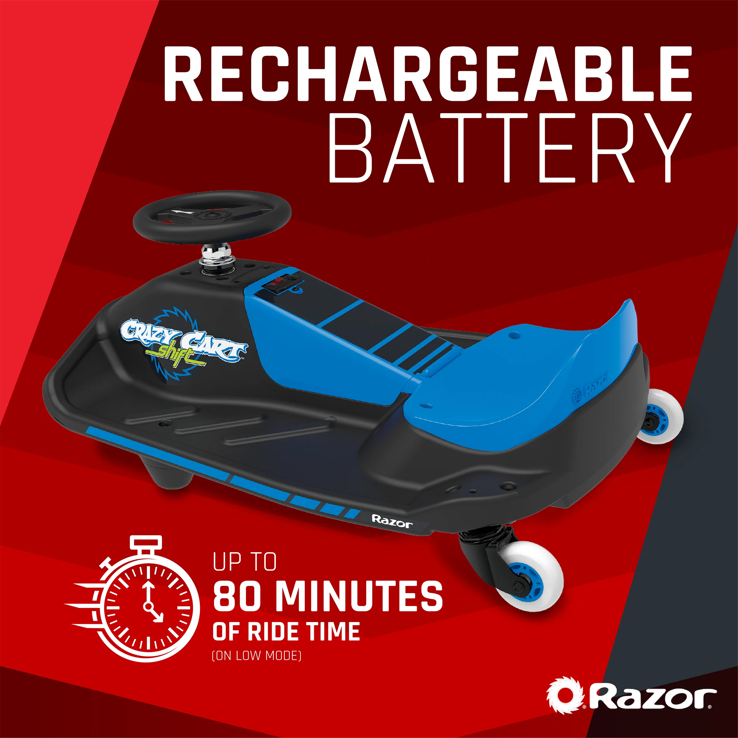 Razor Crazy Cart Shift - Blue, Electric Drifting Go Kart for Kids - 12V Powered Ride-On, Unisex - Womvr