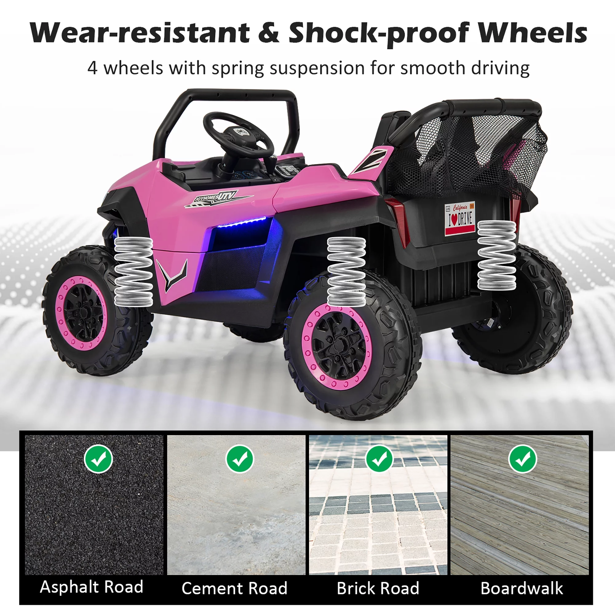 Costway 12V 2-Seater Kids Ride On UTV RC Electric Vehicle Suspension w/ Lights & Music Pink - Womvr