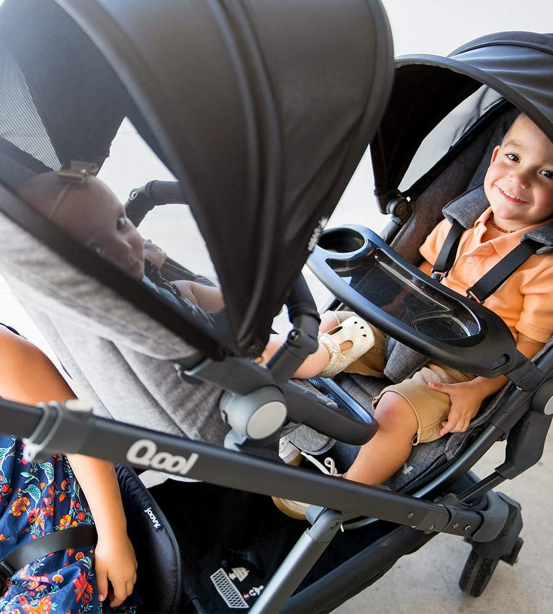 Joovy Qool Convertible Modular Single Double Triple Stroller, Gray Melange - Womvr