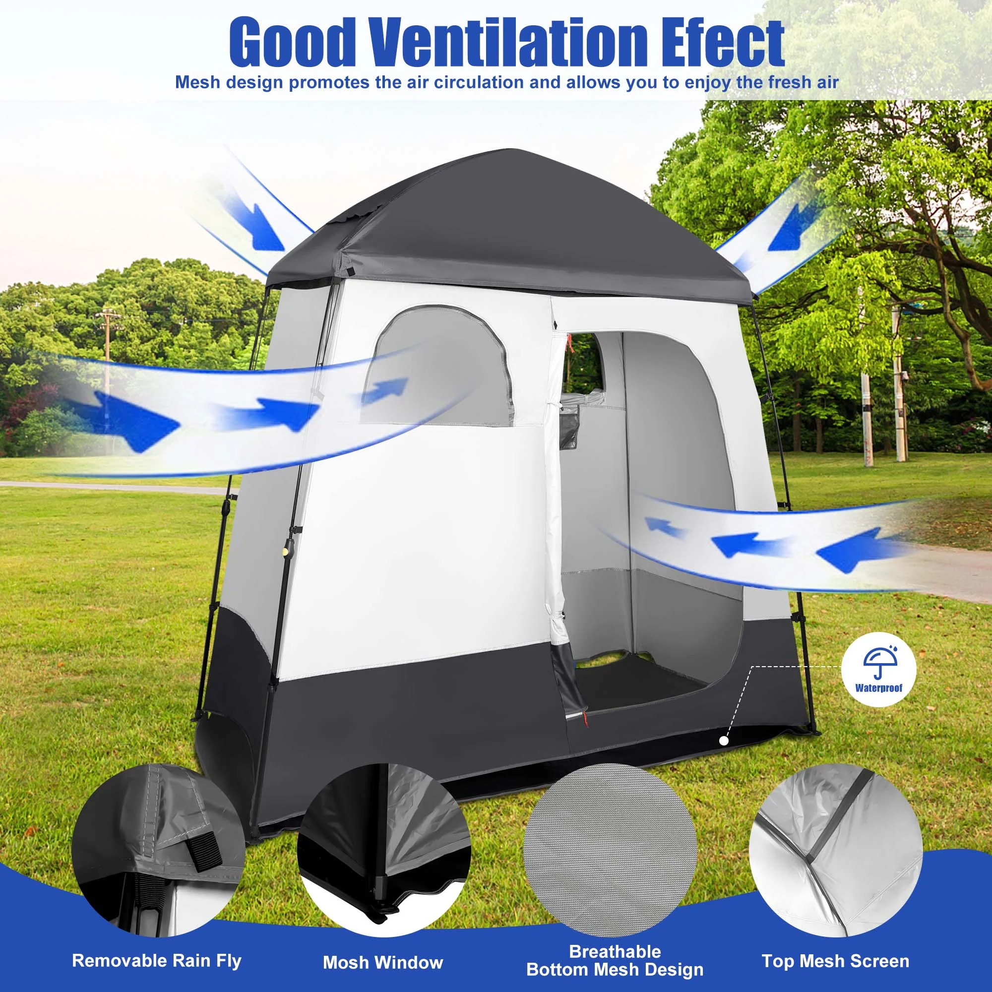 GVDV Camping Shower Tent Oversize Space Privacy Tent Portable Outdoor Shower Tents for Camping with Floor Changing Tent Dressing Room Easy Set Up Shower Privacy Shelter 2 Rooms Toilet Tent - Womvr