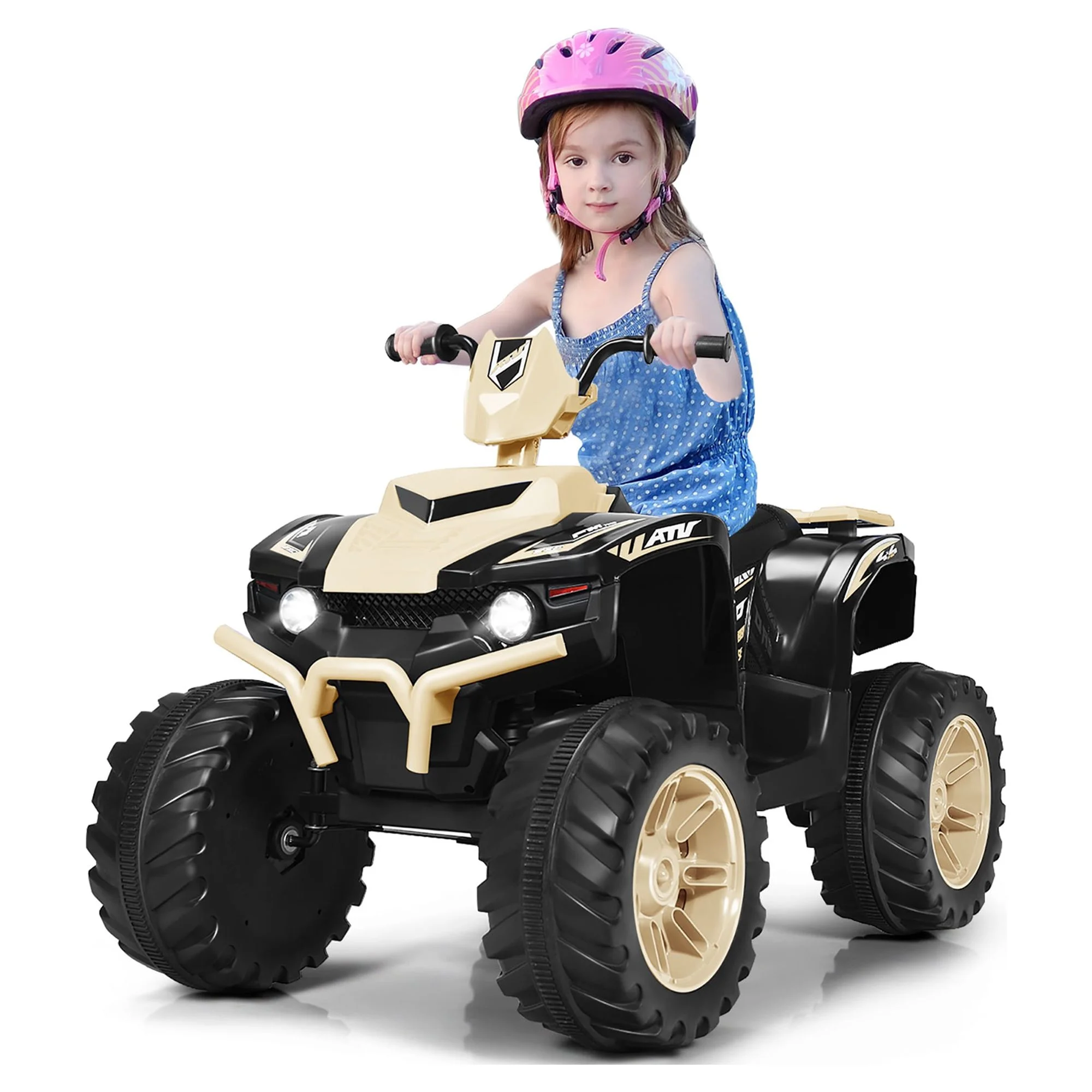 Costway 12V Kids 4-Wheeler ATV Quad Ride On Car w/ LED Lights Music  USB Navy - Womvr