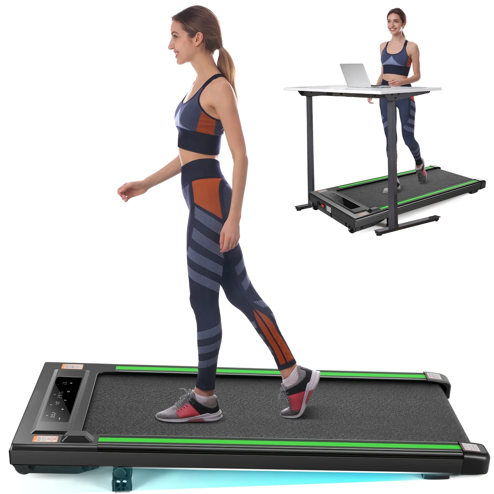 Tikmboex 2.5HP Walking Pad Under Desk Treadmill with LED Touch Screen Remote Control, 2 in 1 Treadmills for Home Office, Black - Womvr