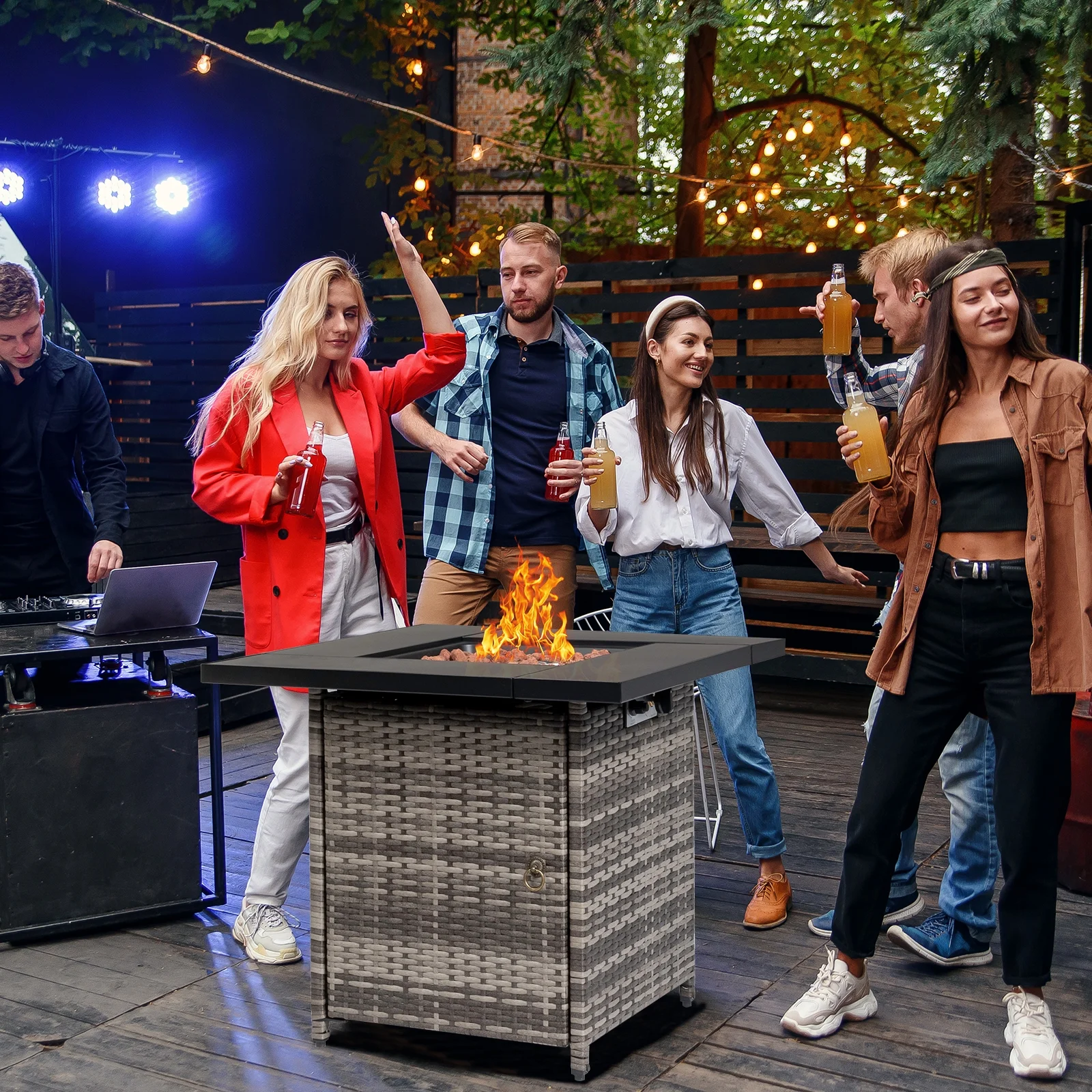 2-in-1 Propane Fire Pit Table, Outdoor Table with Fire Pit, 28