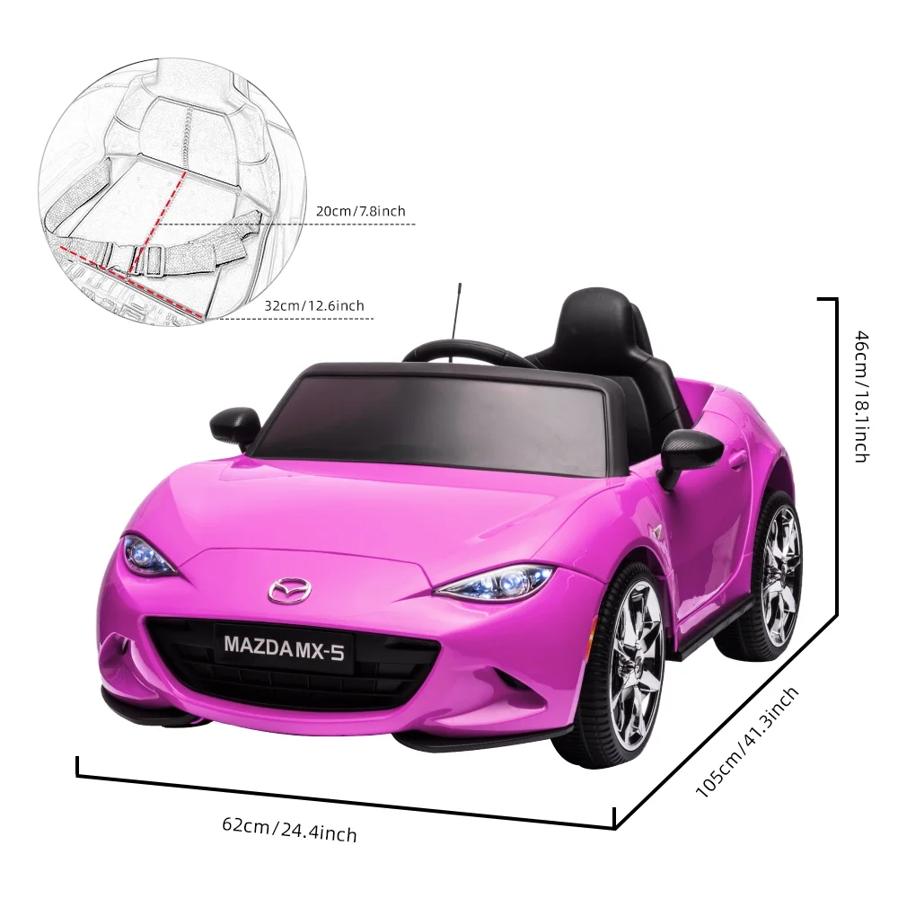 12V Ride On Powered Wheels Car Mazda Licensed MX-5 Electric Car for Kids w/ Parental Remote Control LED Lights Bluetooth Music - Womvr