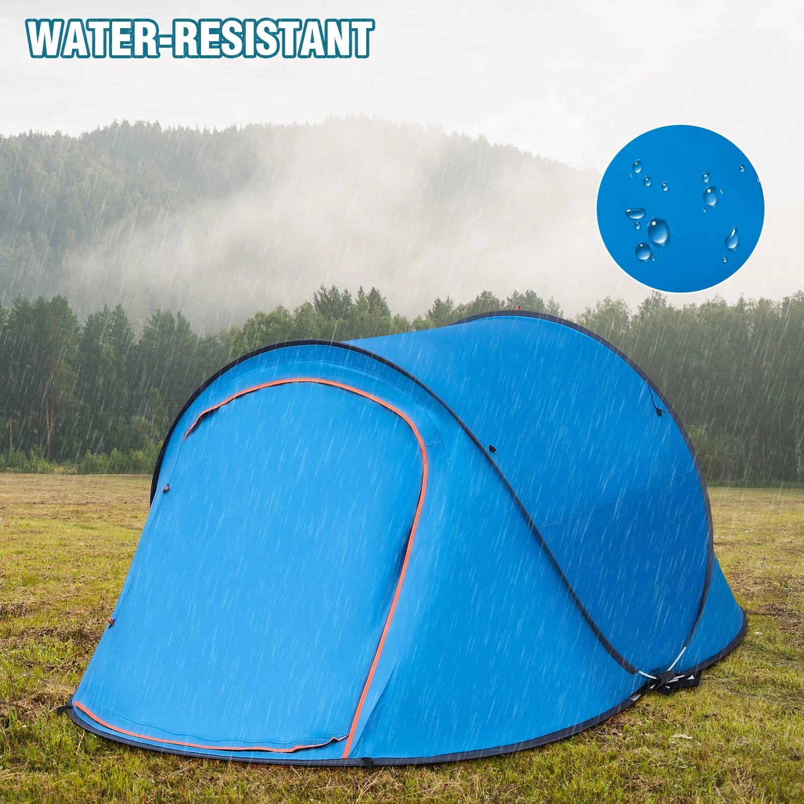 HONGGE 2 Person Instant Pop-up Tent Waterproof Family Camping Tent, 2 Side Windows Blue - Womvr