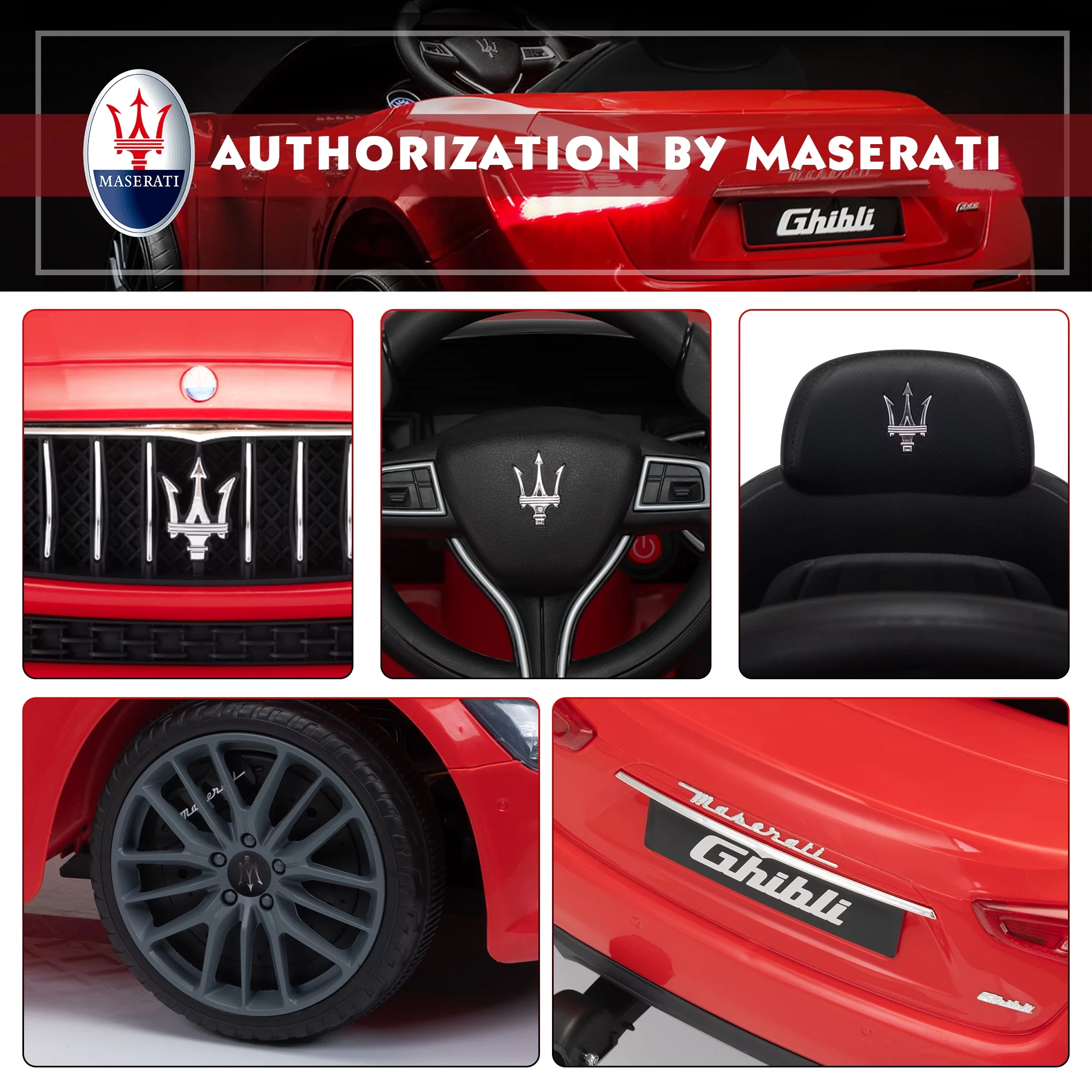 12V Maserati Licensed Kids Ride on Car Battery Powered Toy Car W/ Remote Control LED MP3 USB, Pink - Womvr