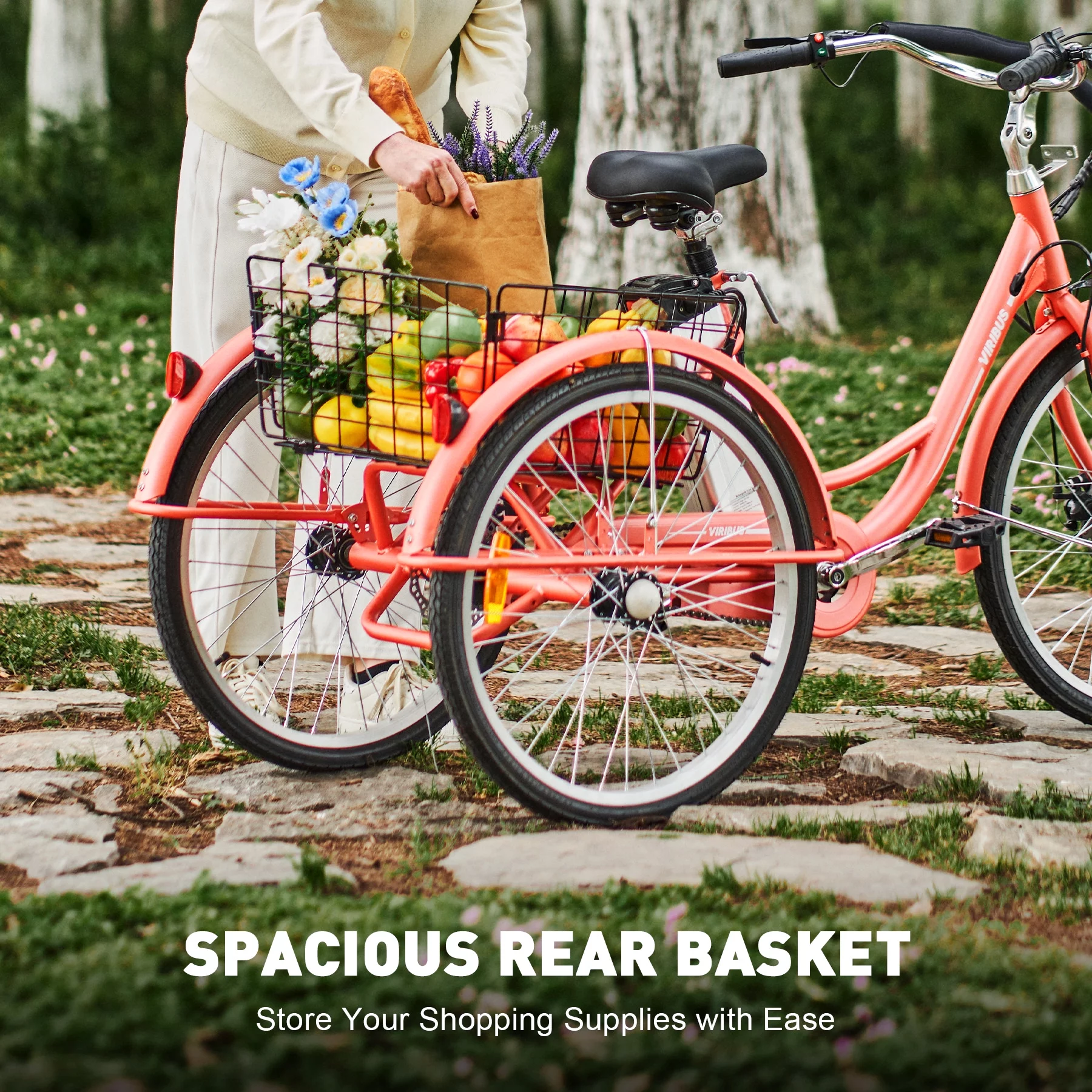 VIRIBUS 24 Inch Adult Trike 350W Dual Chain Electric Tricycle 36V 10Ah Navy - Womvr