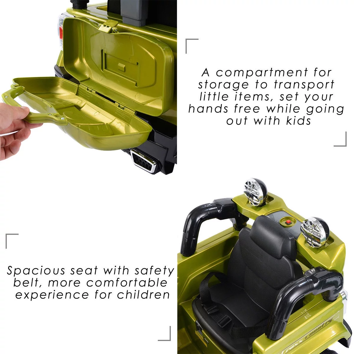 Costway 12V MP3 Kids Ride On Truck  Car RC Remote Control with LED Lights Music Green - Womvr