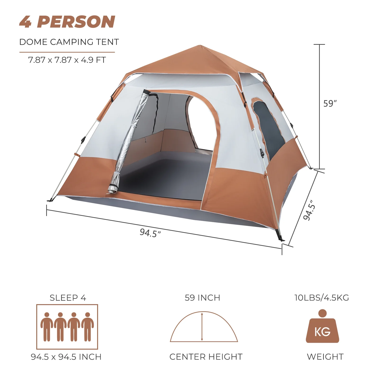 UBesGoo Instant Tent  4 Person Camping Automatic Glamping Tent Waterproof Brown - Womvr