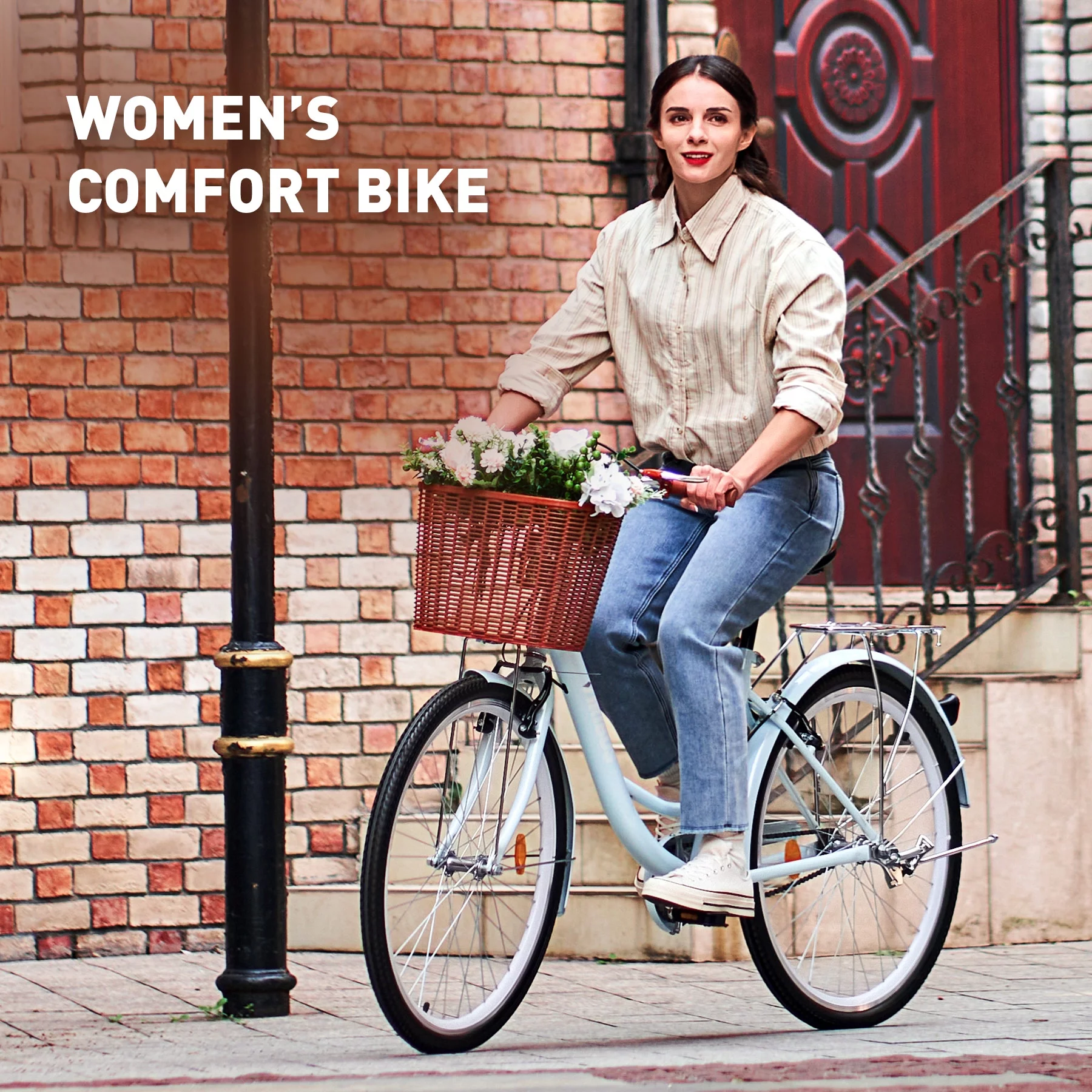 Viribus Women's Comfort Bike 26 Inch Beach & City Cruiser Bicycle with Basket Rack Mint - Womvr