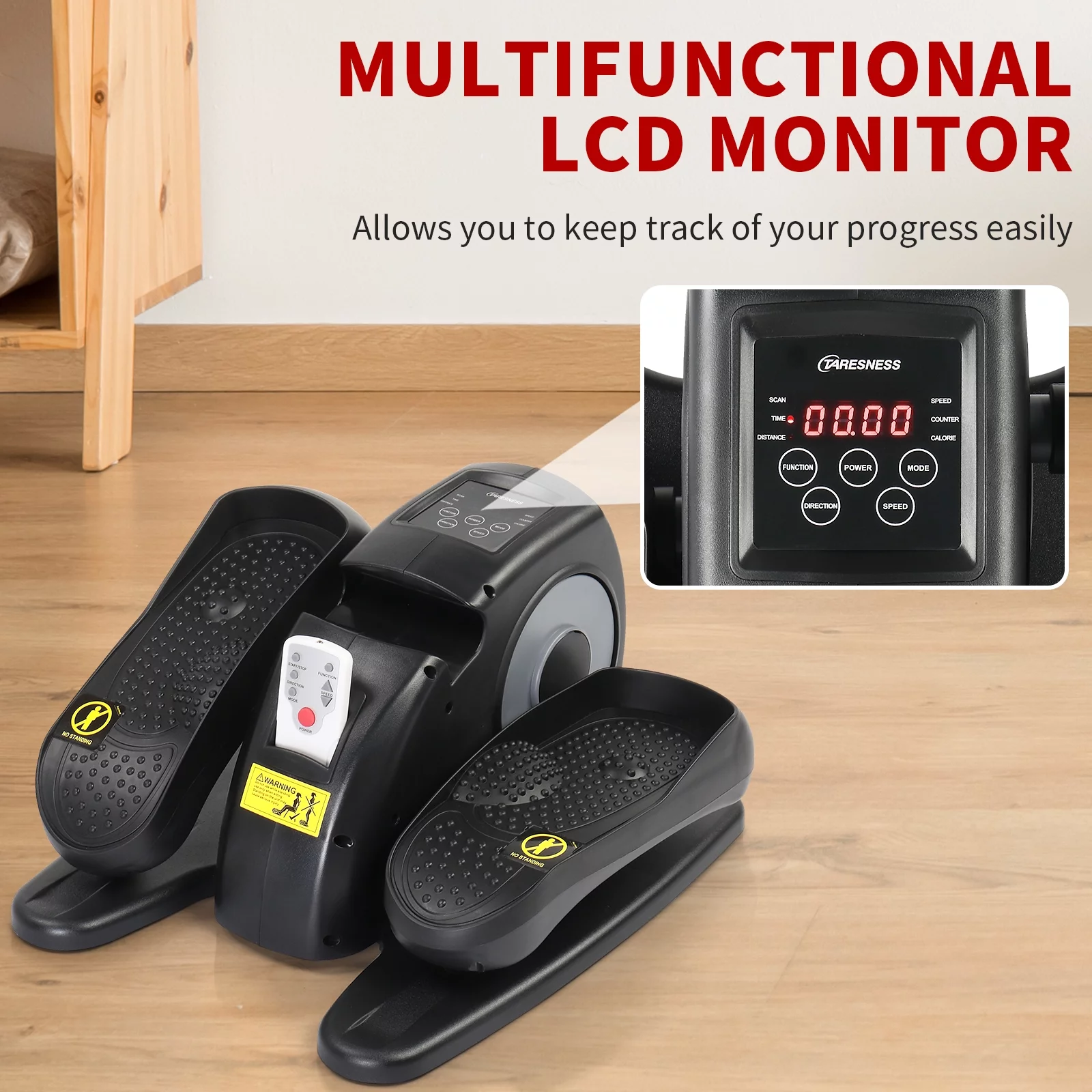 Zimtown Under Desk Electric Elliptical Bike, Pedal Exerciser, Mini Electric Elliptical Machine, Black/Red - Womvr