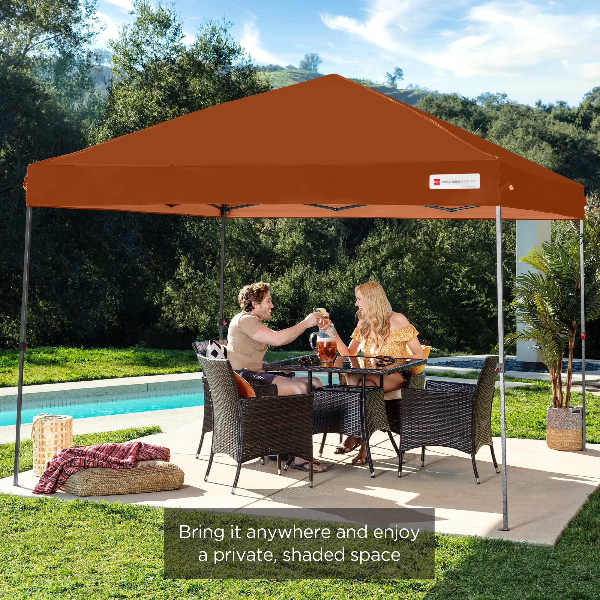 Best Choice Products 10x10ft Easy Setup Pop Up Canopy w/ 1-Button Setup, Wheeled Case, 4 Weight Bags - Cerulean - Womvr