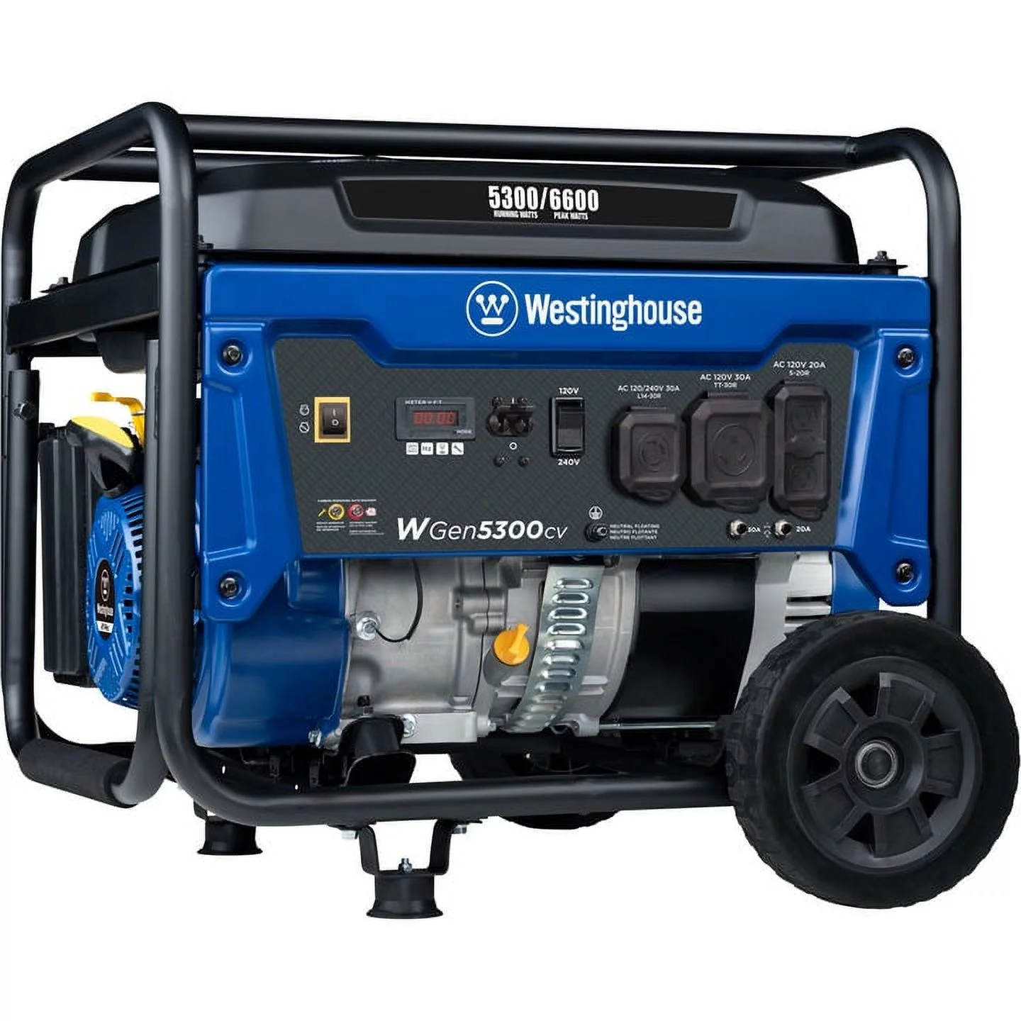 Westinghouse 6600 Peak Watt Home Backup Portable Gas Generator, Recoil Start, RV Ready Outlet, CO Sensor - Womvr