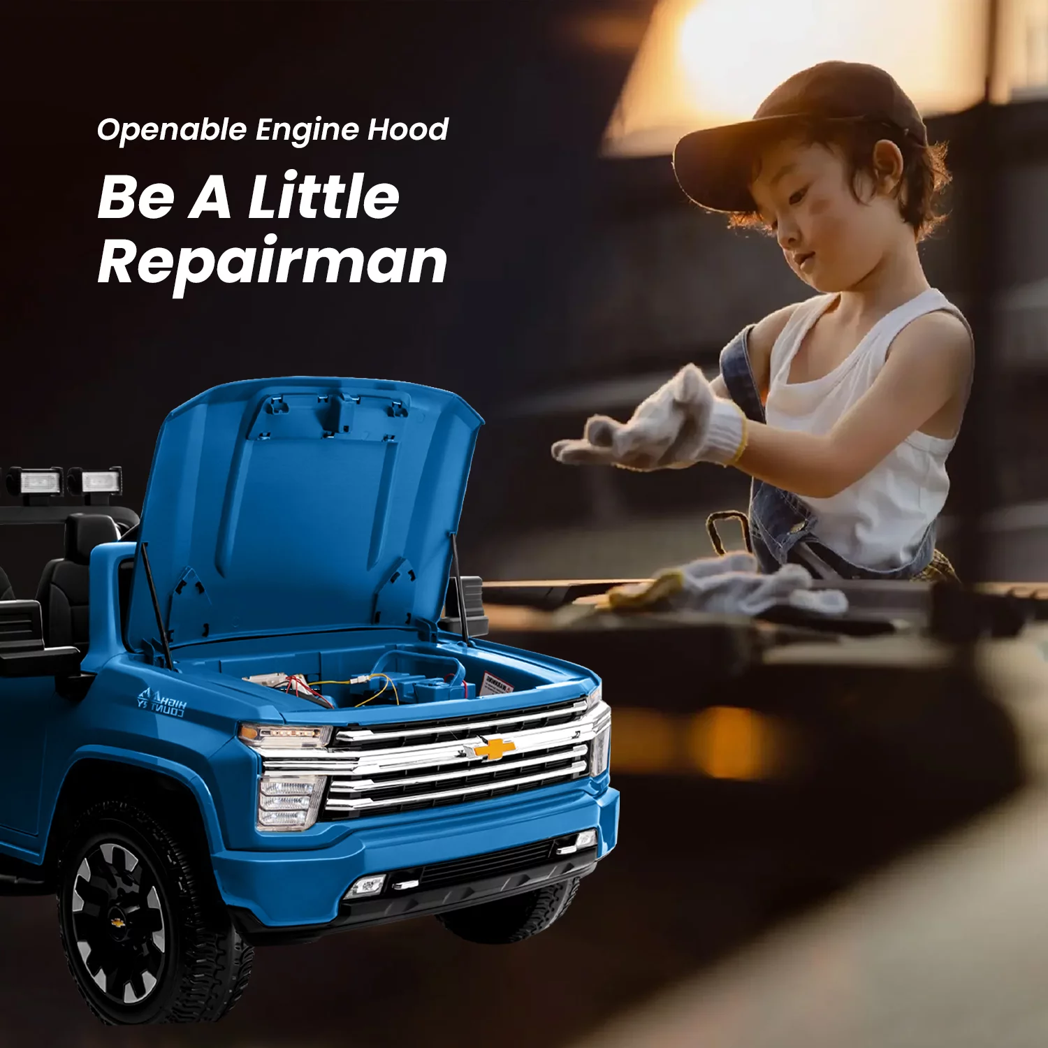 Track 7 24V Ride on Car, Licensed Silverado HD 2 Seater Electric Car for Boys Girls Age 3+, 24V Ride on Truck w/Remote Control, Music, ABC, Pink - Womvr