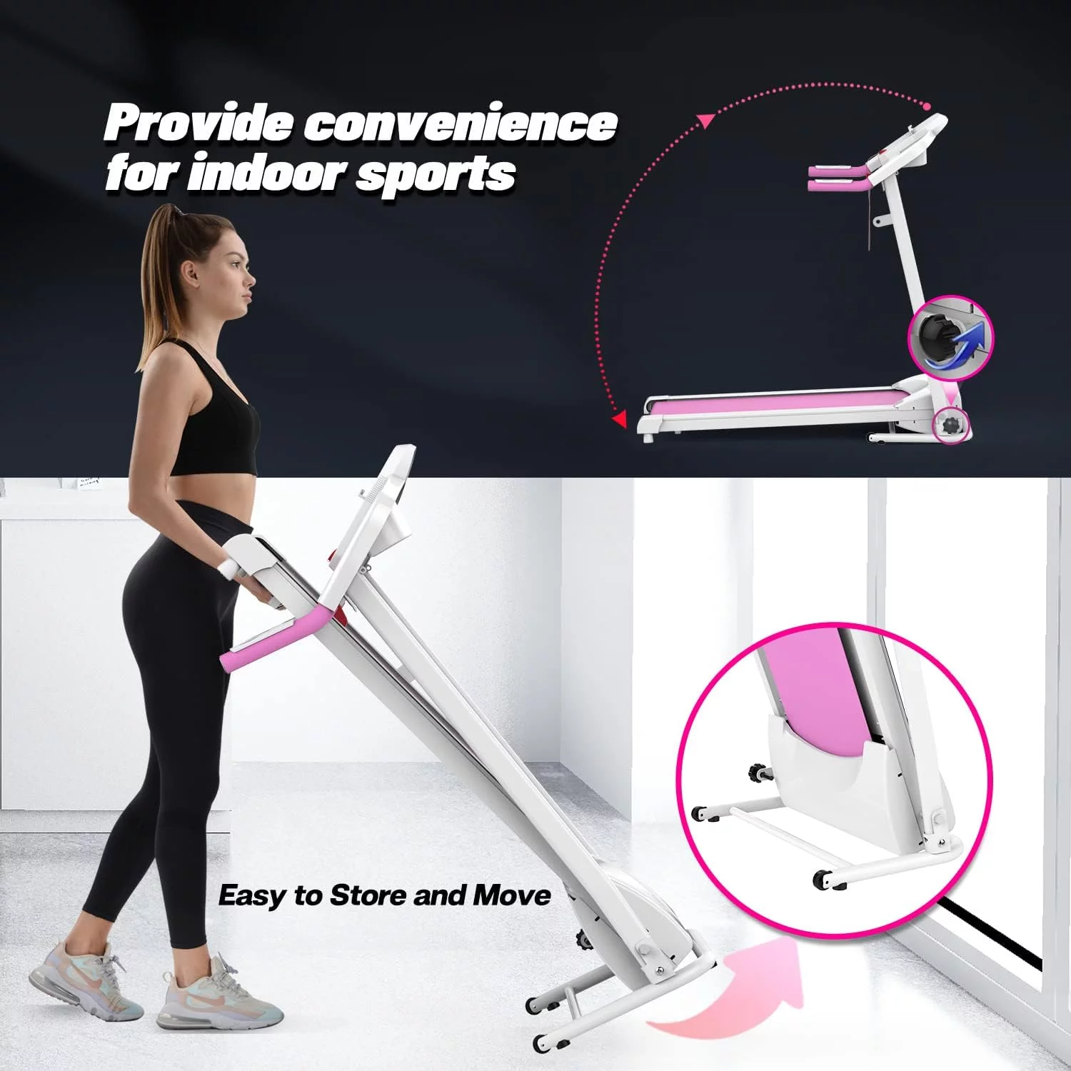 IM Lashes Folding Treadmill, Electric Running Walking Exercise Machine with 0.8 - 12 km/h Speed, 12 Preset Programs - Womvr