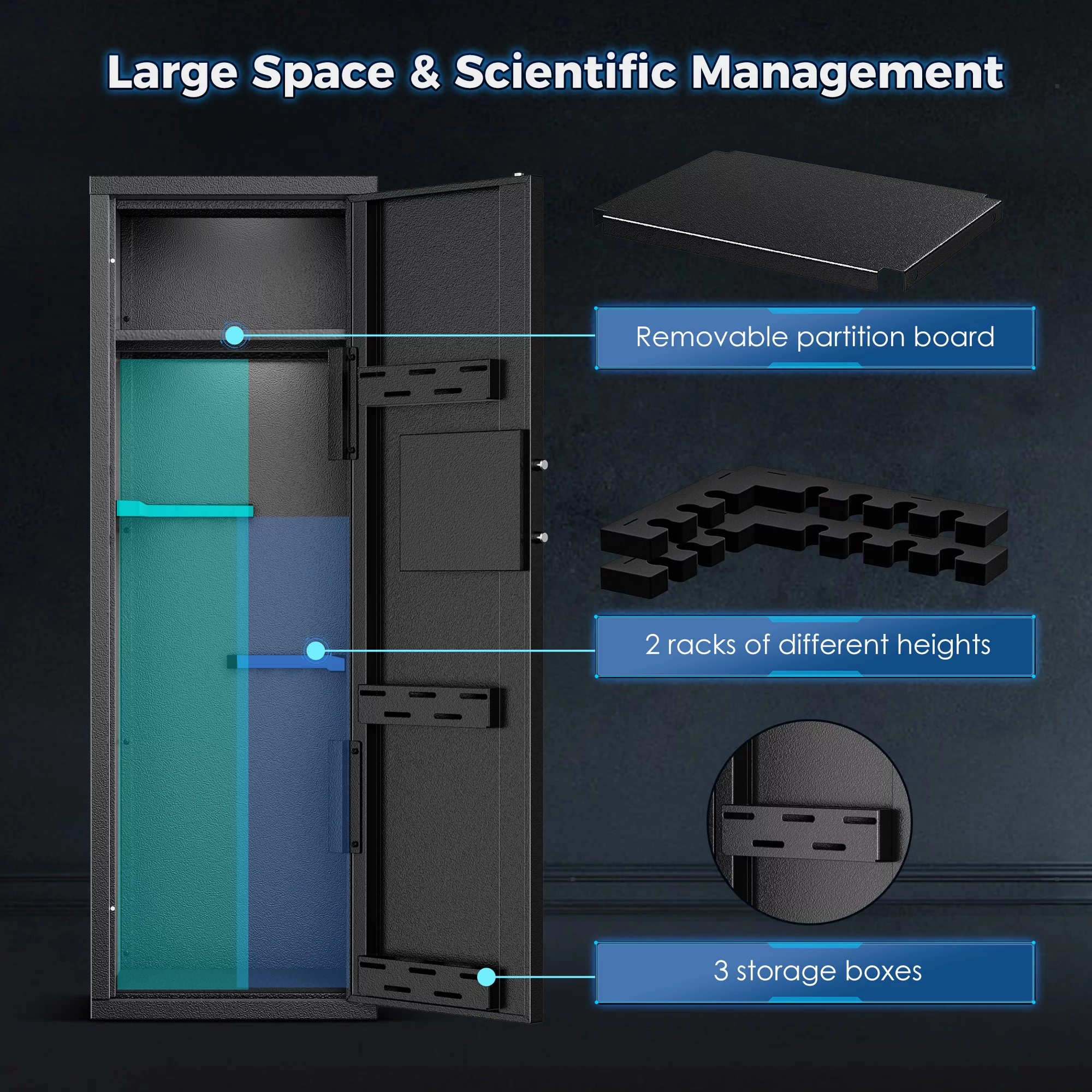 SRWTRCHRY Fingerprint 5-Gun Safe, 2s Quick Access Gun Cabinet with 2 Open Ways, Electronic Storage Cabinet for Rifles, Heavy-Duty Security Cabinet with Removable Shelf, 56''H - Womvr