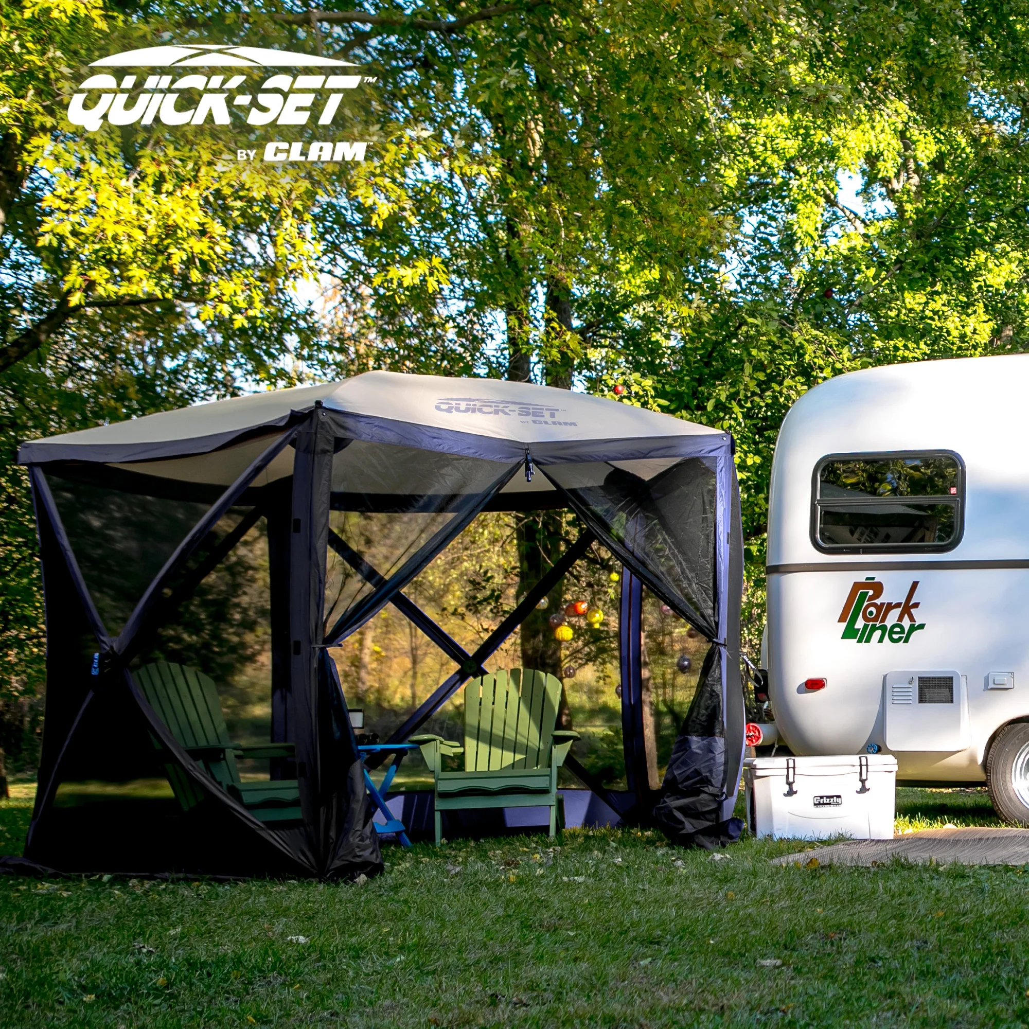 CLAM Quick-Set 9 x 9 Ft Venture Portable Outdoor Canopy Shelter, Green/Tan - Womvr