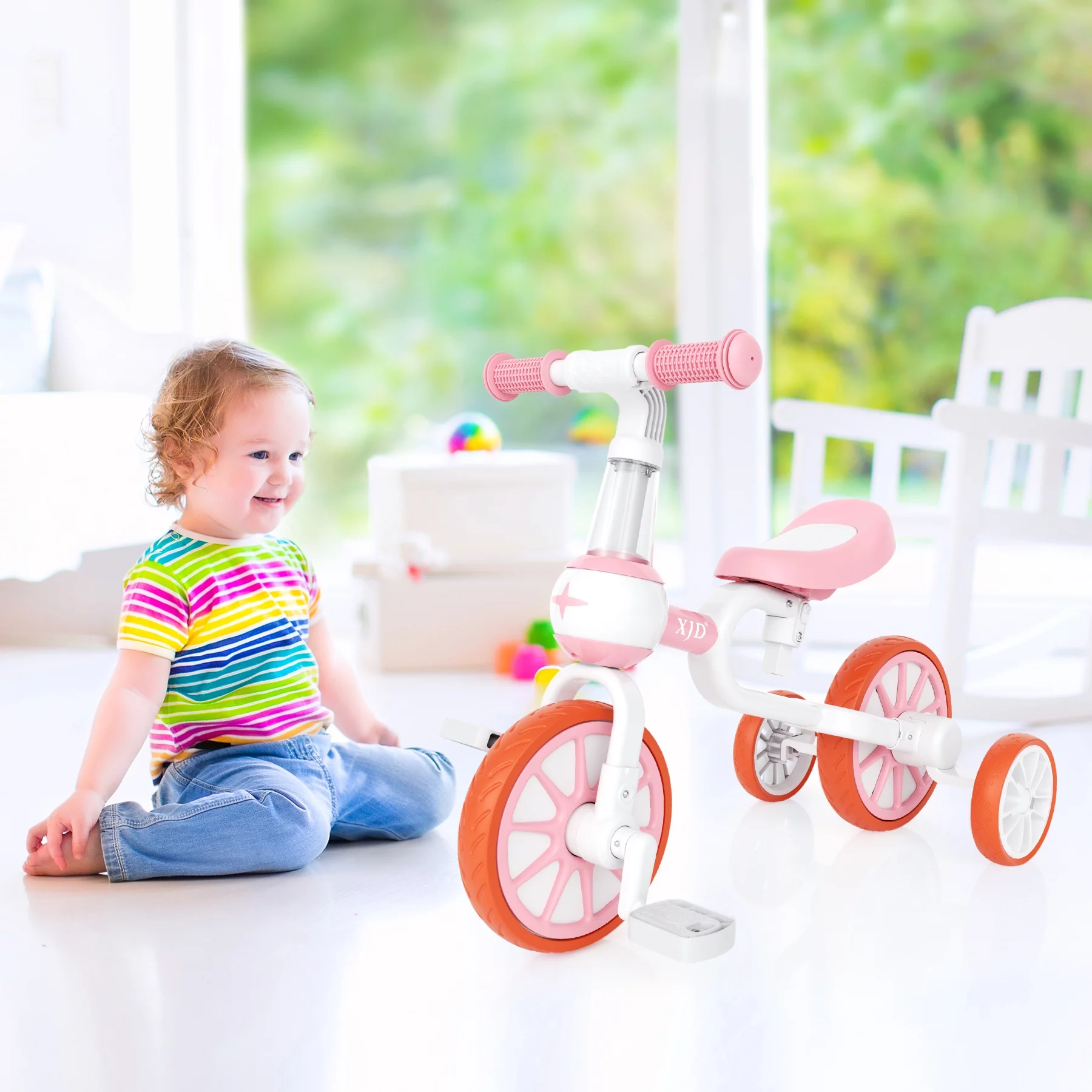 XJD 5 in 1 Toddler Tricycle for 1-5 Years Old Boys Girls Toddler Bike Kids Trikes for Balance Training Baby Bike Infant Trike - Womvr
