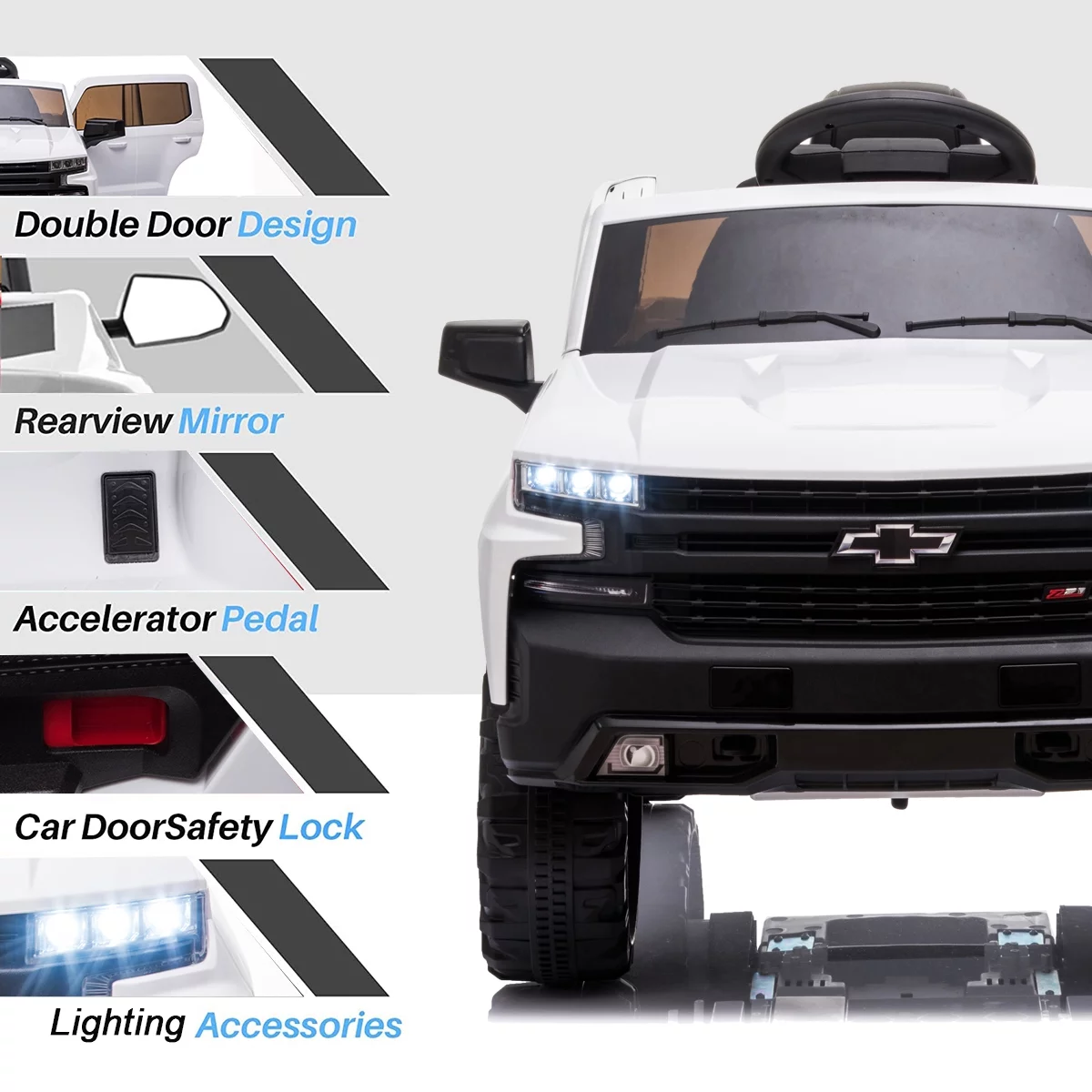 FUNTOK Licensed Chevrolet Silverado 12V Kids Electric Powered Ride on Toy Car with Remote Control & Music Player, Black - Womvr