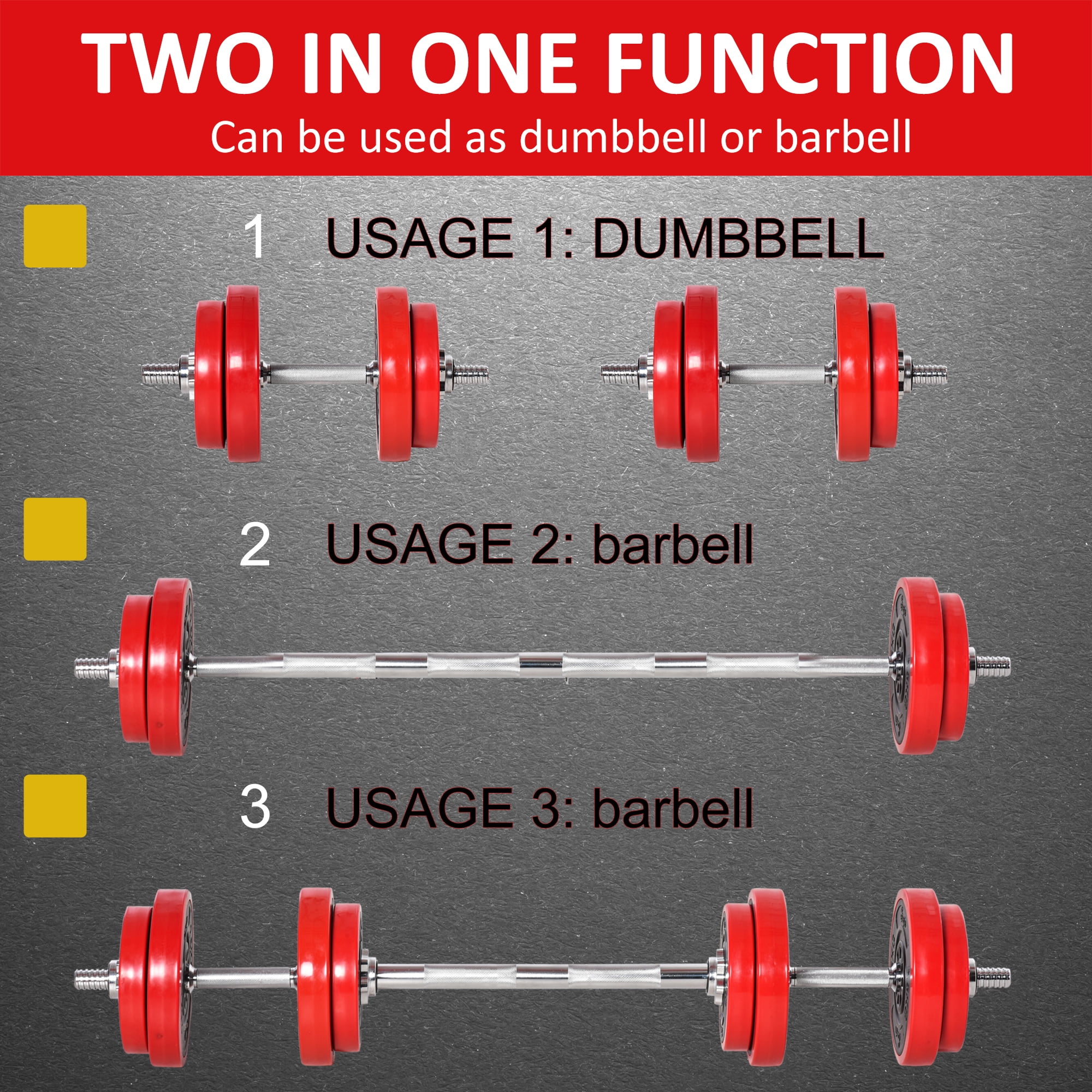 Soozier Barbell Dumbbells 2-in-1 Combo Free Weight Set, 44 lbs. - Womvr