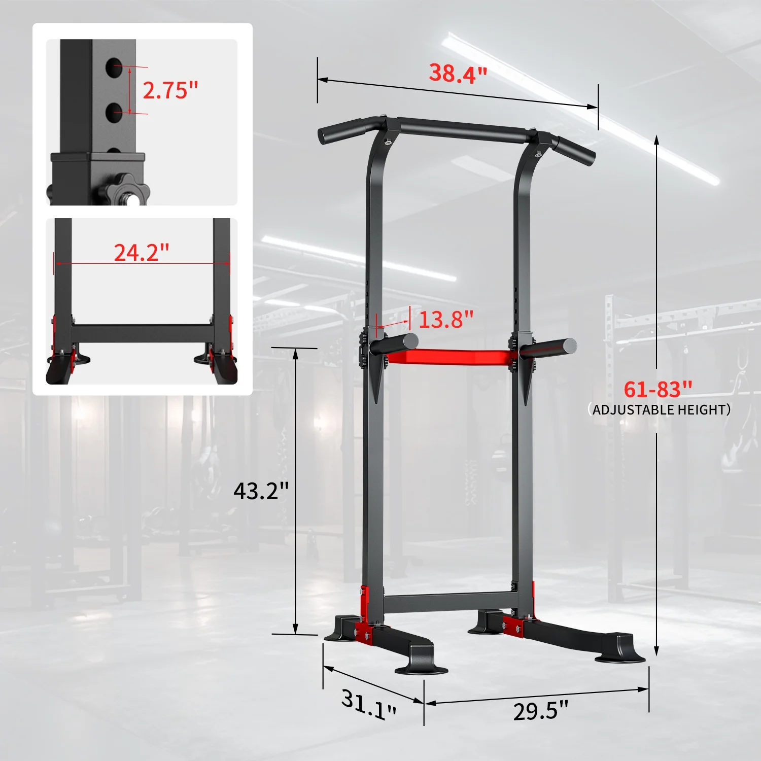 Wesfital Power Tower Dip Station, Pull Up Bar Stand Height Adjustable Strength Training Equipment for Fitness Home Workout, Red/Black - Womvr