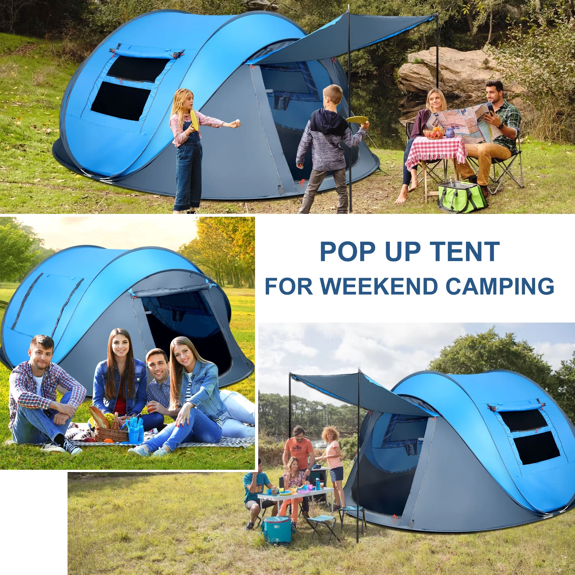 GVDV Camping Tent, 6 Person Easy Pop up Tent, Automatic Setup 2 Doors-Instant Family Tents for Camping Hiking & Traveling, 10.5ft x 7.2ft x52in, Green - Womvr