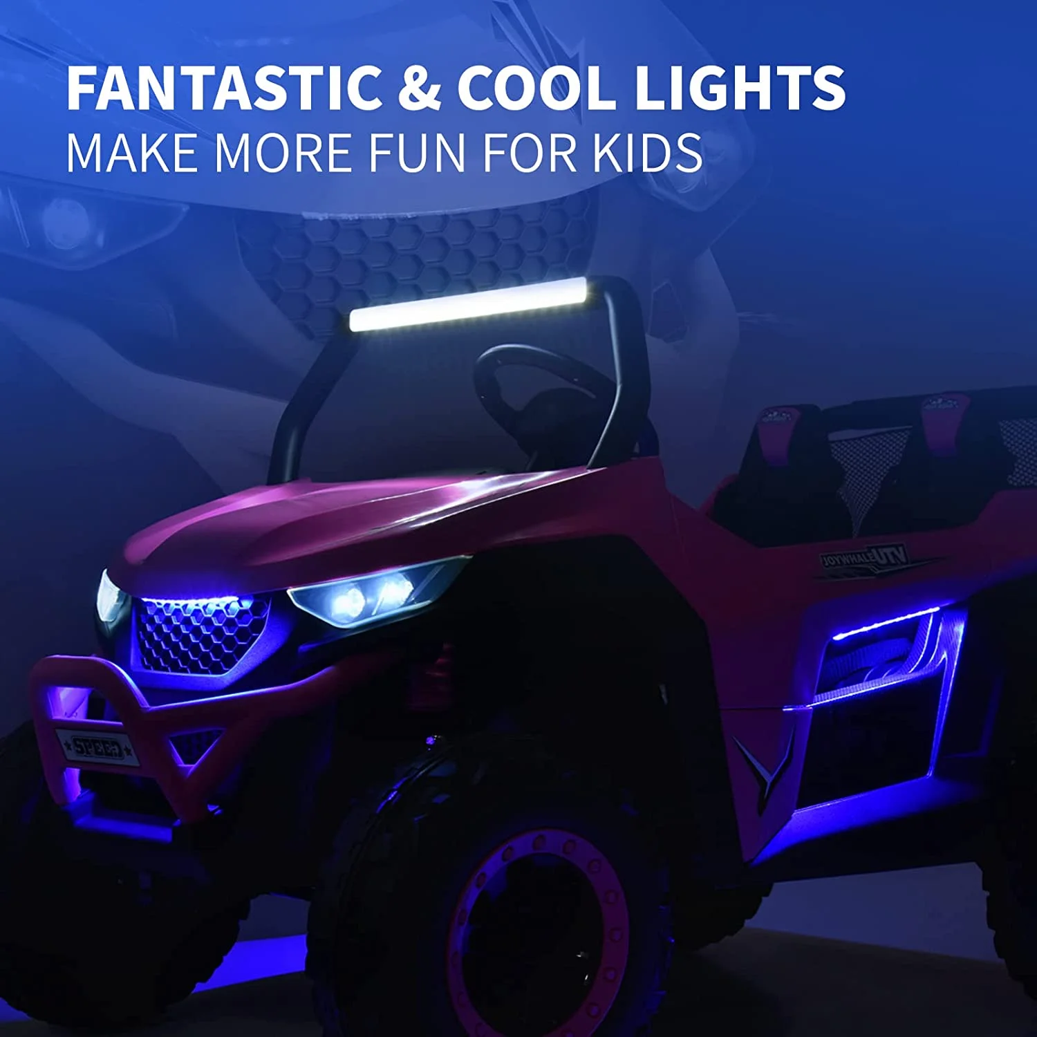 Joywhale 24V 2 Seater Kids Ride on UTV Car Powerful Electric Vehicle, with Big Battery, 4x75W Strong Motor, Remote Control, Suspension, Deep Sea Blue - Womvr