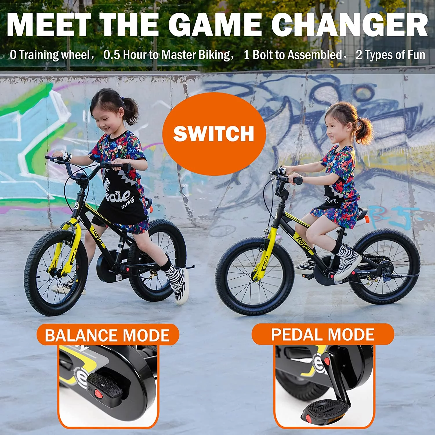 RoyalBaby EZ Kids Bike Easy Learn Balancing to Biking 14 Inch Balance & Pedal Bicycle Instant Assembly for Boys Girls Ages 3-5 Years Blue - Womvr