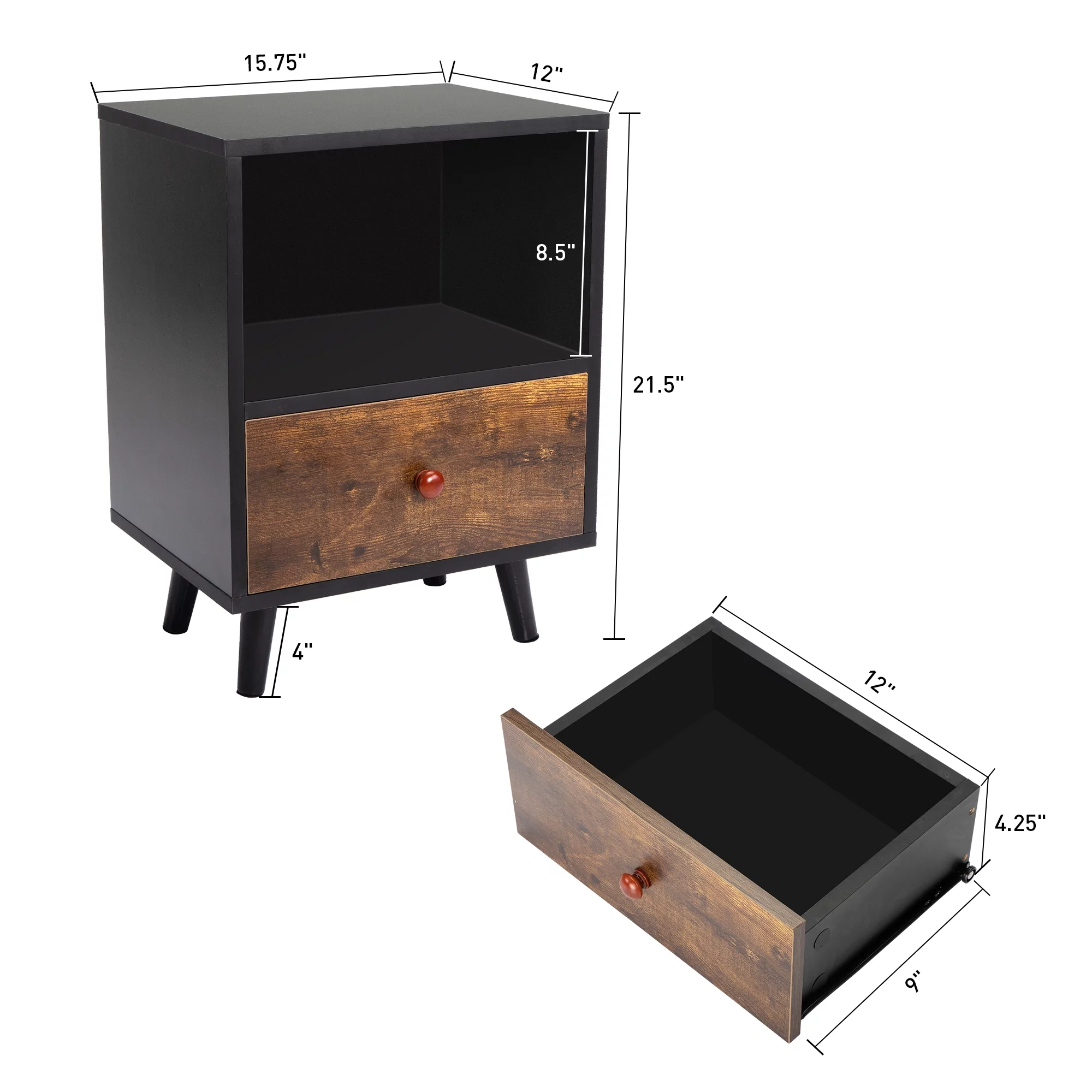 JAXPETY Nightstands Set of 2, Night Stand with 1 Drawer and Open Shelf Storage, End Table, Side Table, for Bedroom, Living Room, Natural Wood & White - Womvr
