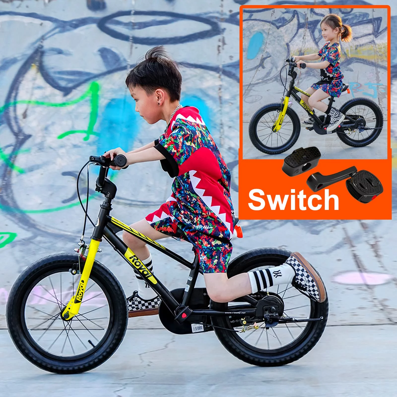 RoyalBaby EZ Kids Bike Easy Learn Balancing to Biking 14 Inch Balance & Pedal Bicycle Instant Assembly for Boys Girls Ages 3-5 Years Blue - Womvr