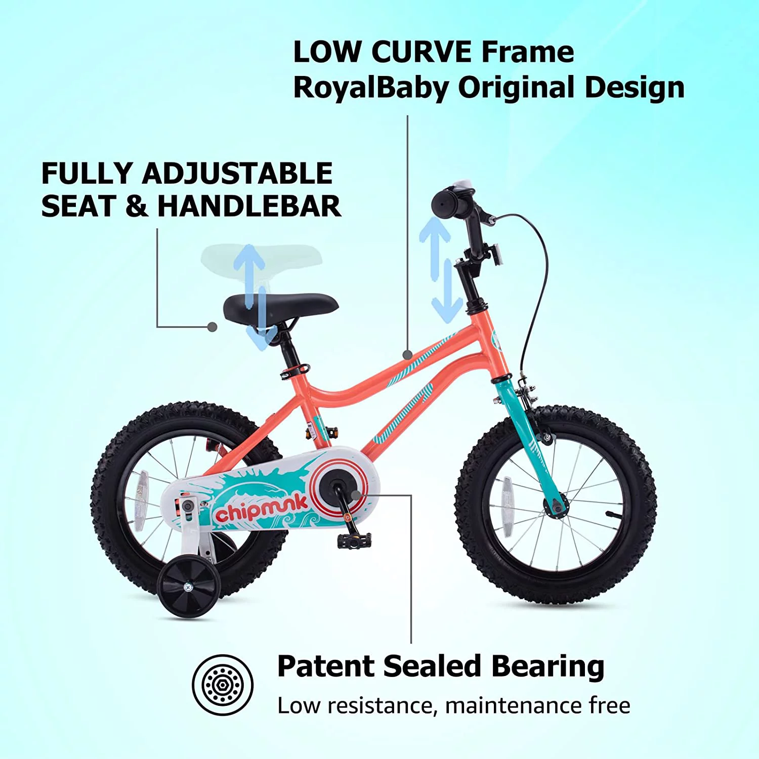 RoyalBaby Chipmunk Kids Bike Boys Girls 16 Inch Bicycle with Training Wheels and Kickstand Red - Womvr