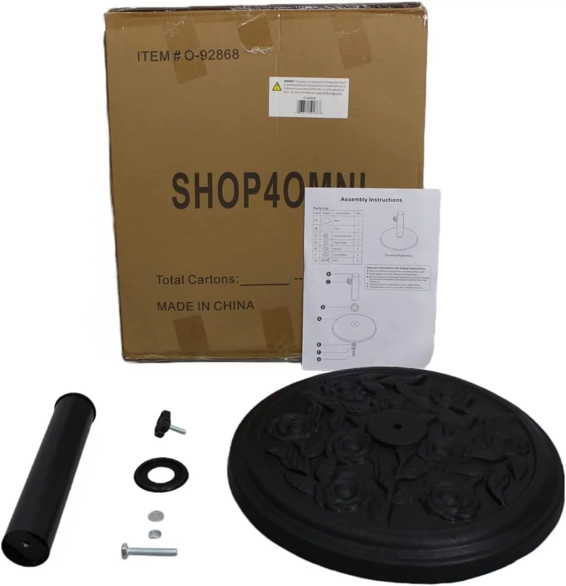 S4O Heavy Duty Round Outdoor Patio Pool Umbrella Base Stand w/ Black Rose Design - Womvr