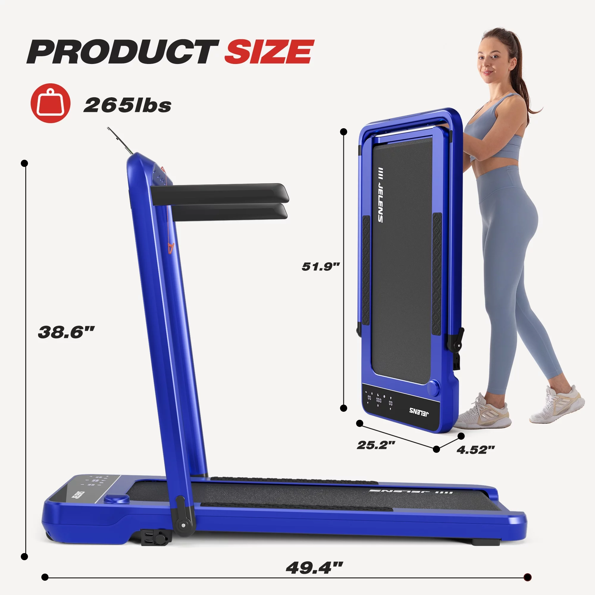 JELENS 2 in 1 Incline Treadmill Under Desk Walking Pad 2.5HP Home Folding Treadmills with Gesture Sensing Control, Walking Machine for Office with Led Display - Womvr