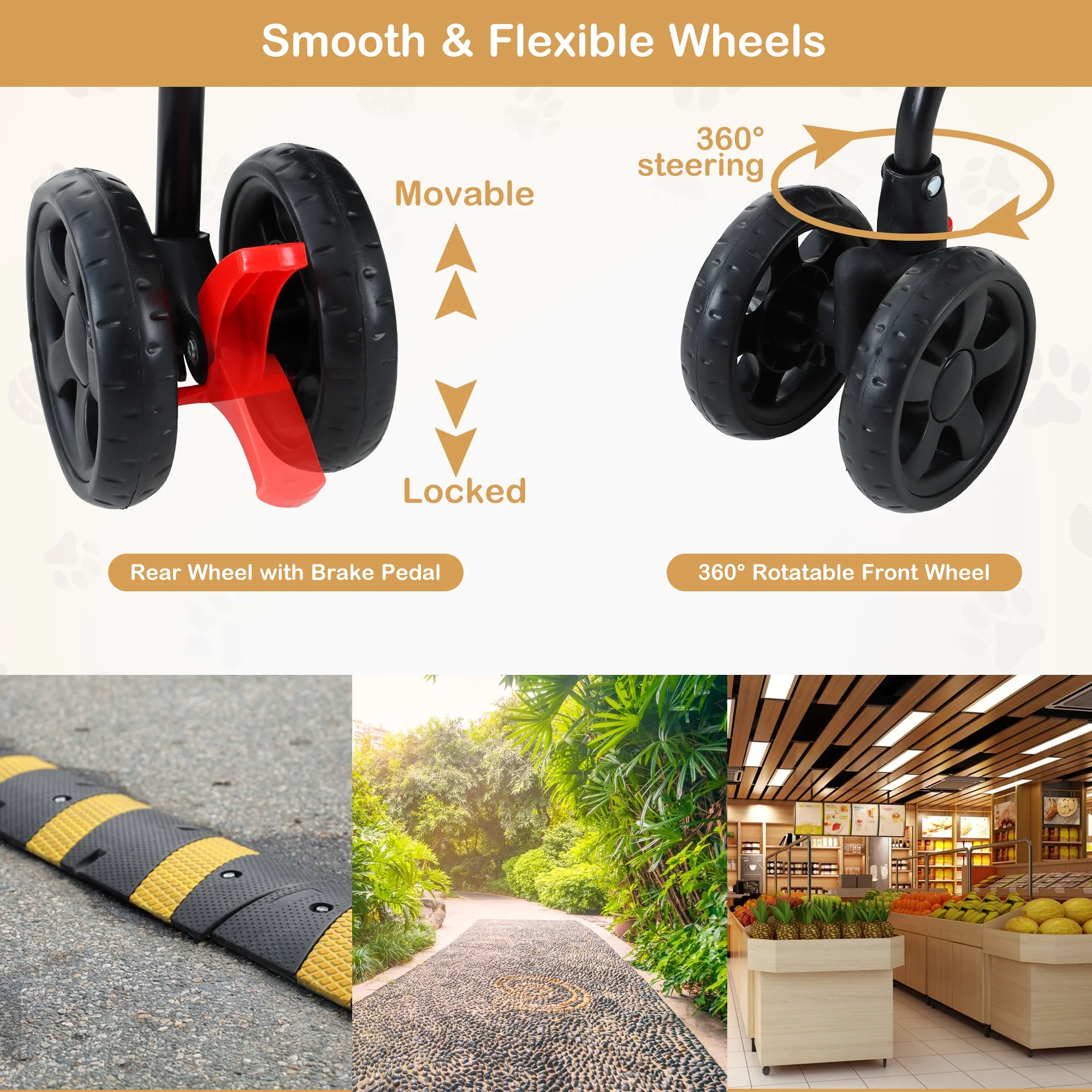 Zoolike Pet Stroller Cat Dog Cage Stroller Travel Folding Carrier .Foldable Carrier Strolling Cart for Small Medium Dog, Cat W/ Storage Basket ,Safety Tether ,Black - Womvr