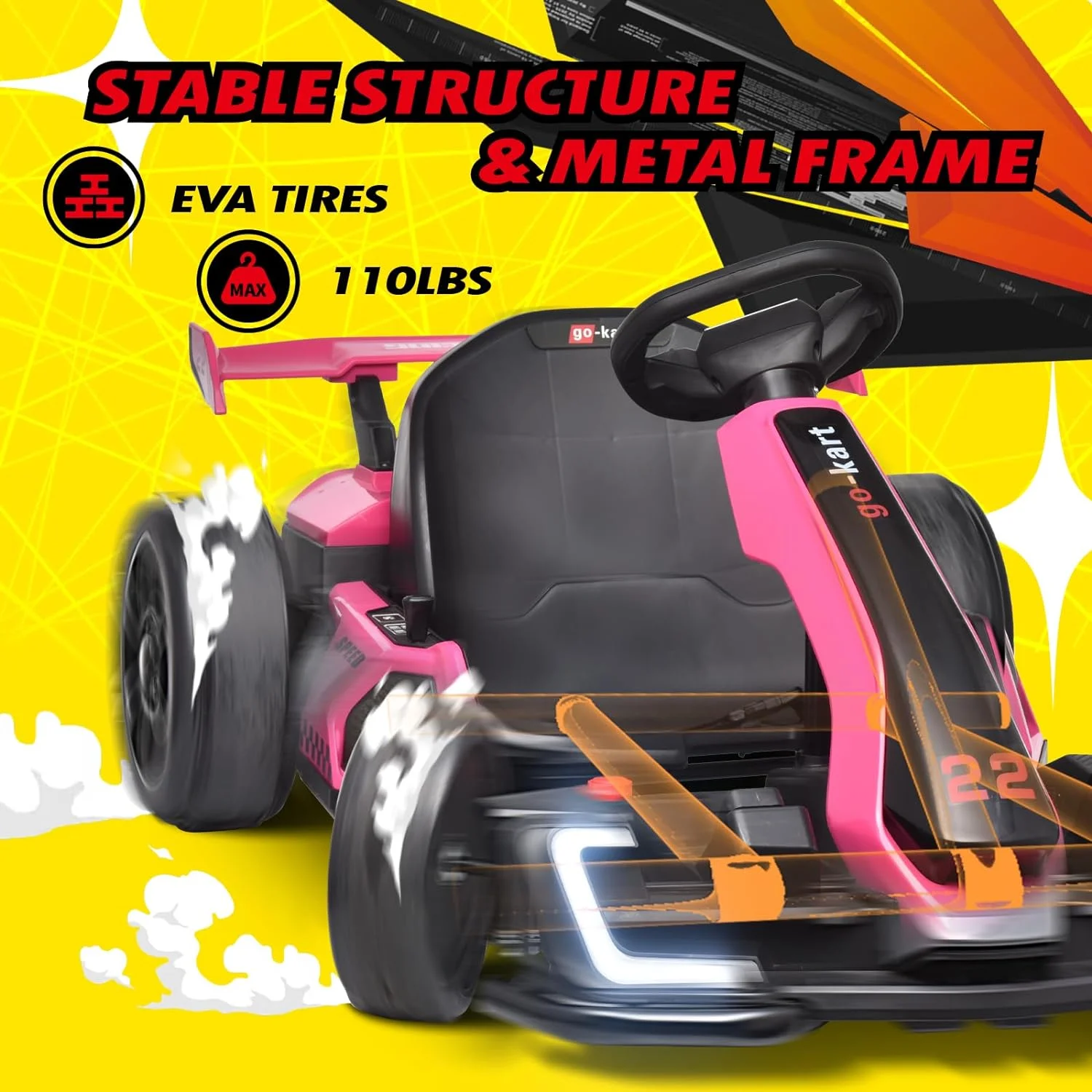 Blitzshark 24 V Kids Go Kart 300W Powerful Electric Pedal Go Kart, with Drift/Sports Mode, EVA Tires, Brake Pedal, White - Womvr