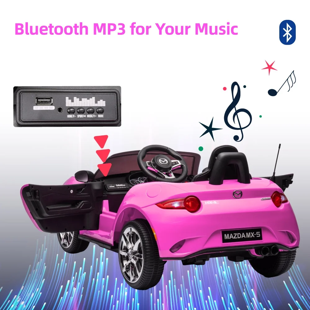 12V Ride On Powered Wheels Car Mazda Licensed MX-5 Electric Car for Kids w/ Parental Remote Control LED Lights Bluetooth Music - Womvr