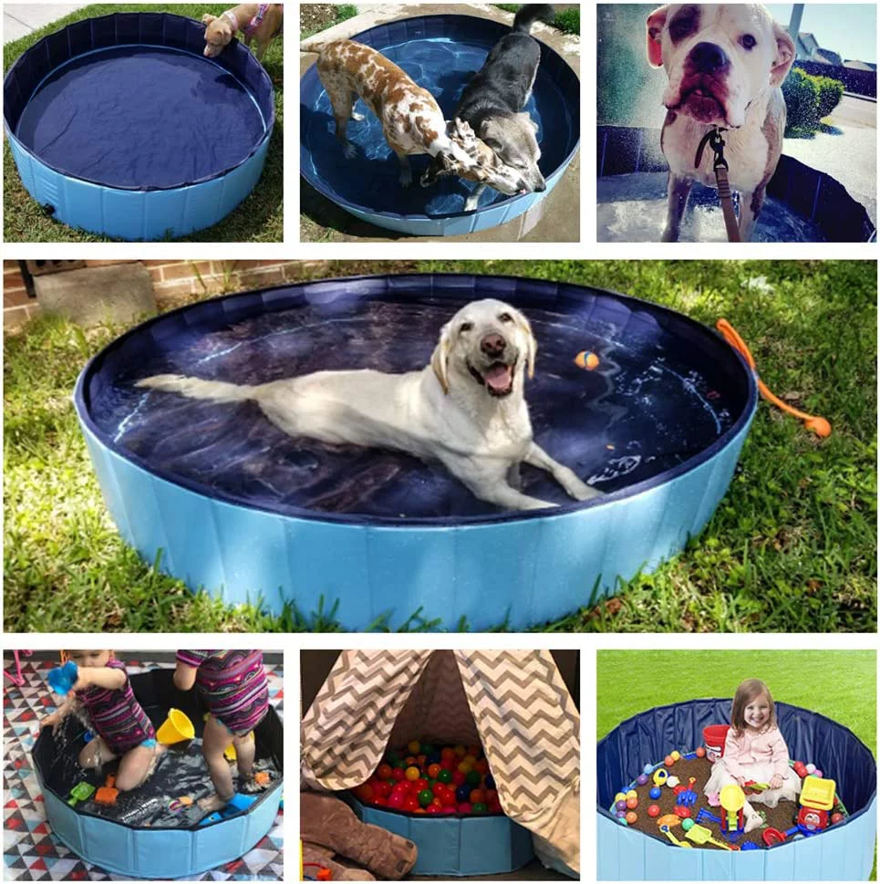 Pet Dog Pool Bath Swimming Tub Kiddie Pool, 48 x 12 inch Collapsible Foldable Portable for Dogs Cats and Kids Blue - Womvr