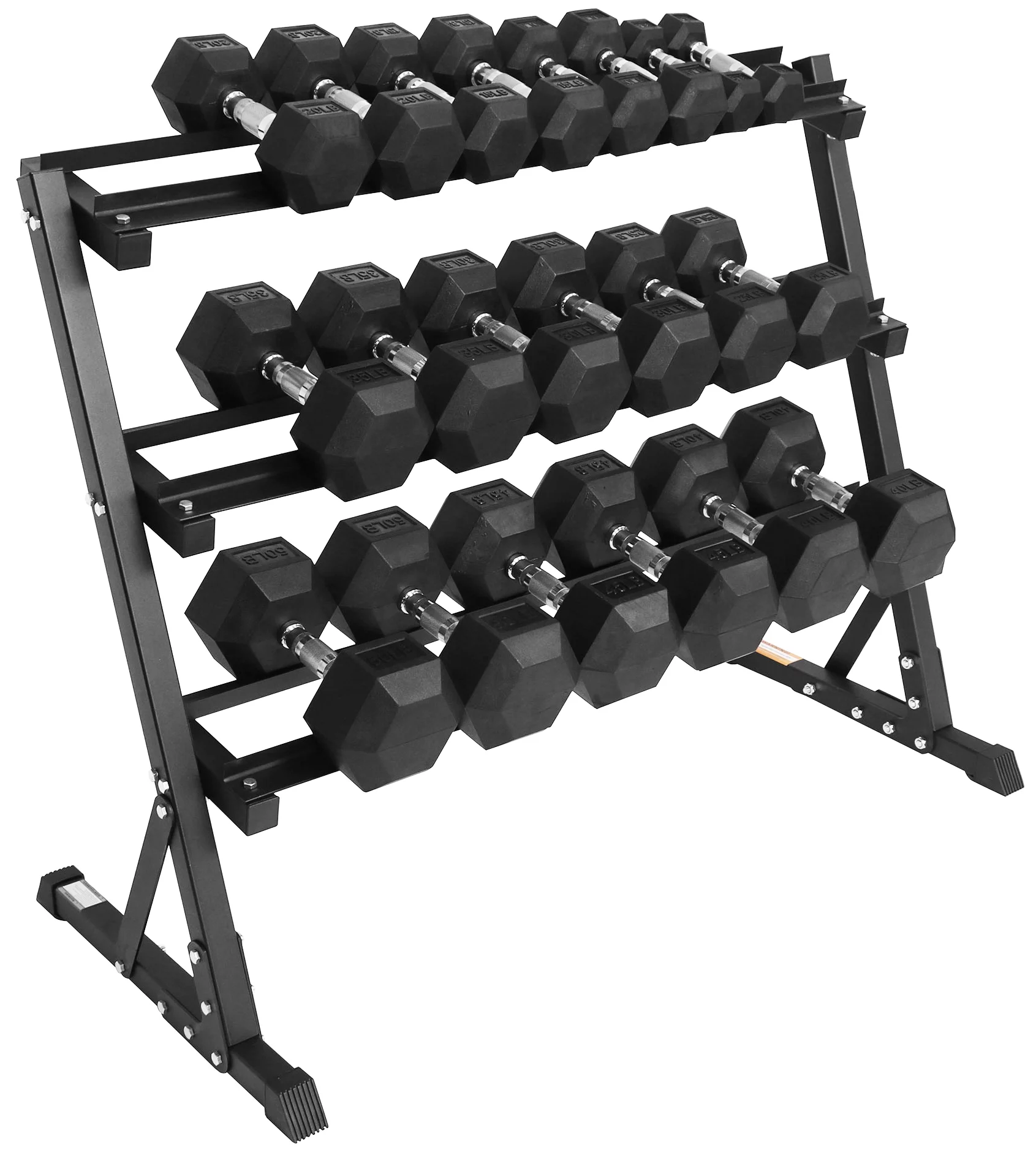 BalanceFrom 100LB Rubber Coated Hex Dumbbell Weight Set with A-Frame Rack, 5-20 lbs Pairs - Womvr