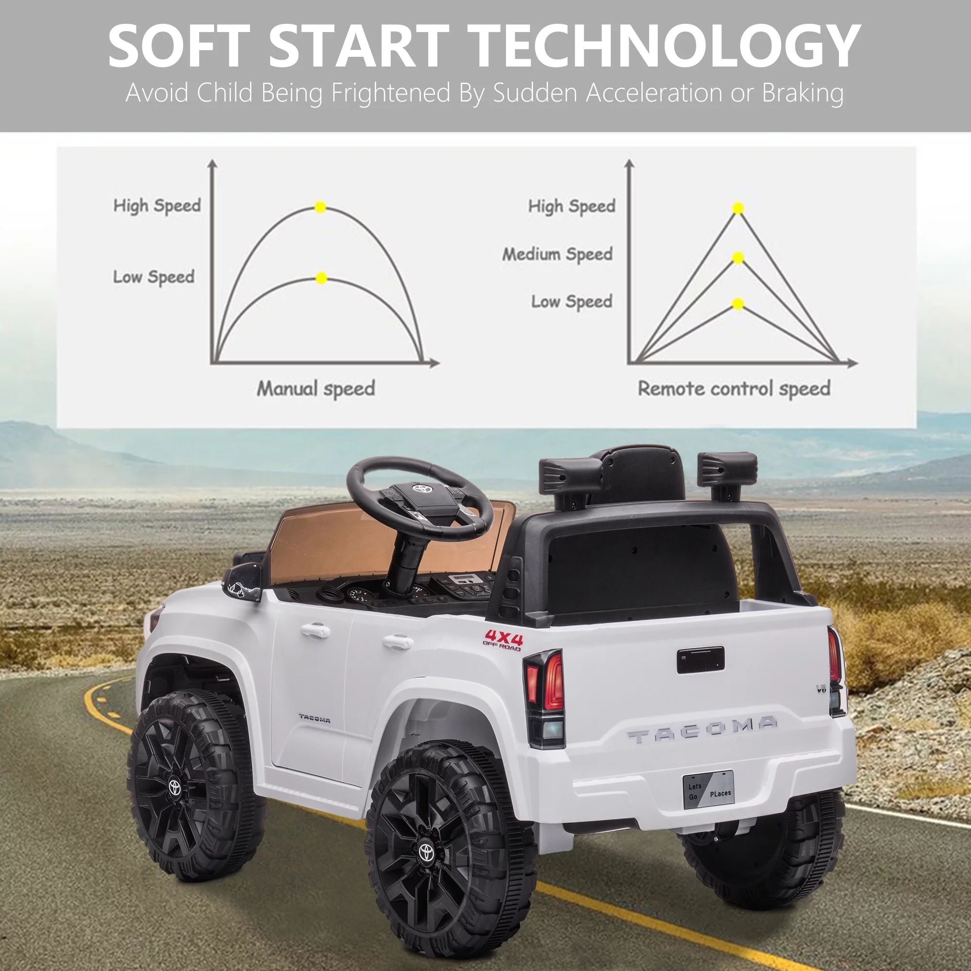 Licensed Toyota Tacoma Electric Ride on Vehicle for Kids, 12V Powered Ride on Car Toys with Remote Control, LED Lights, MP3 Player, Gray - Womvr