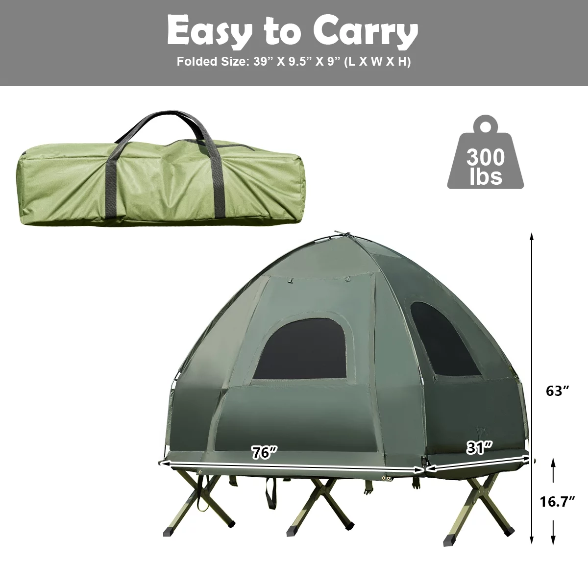 Patiojoy 1-Person Folding Camping Tent Cot Portable Pop-Up Tent w/Sleeping Bag & Air Mattress for Outdoor - Womvr