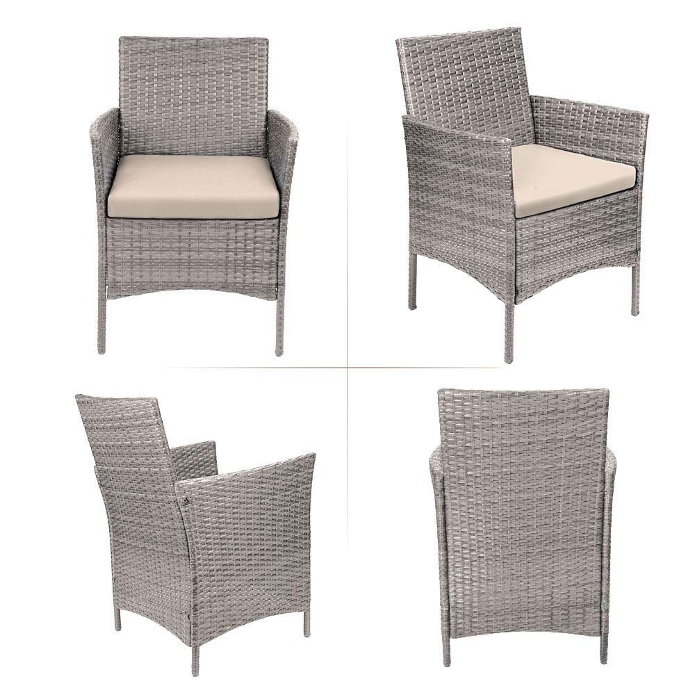 Lacoo 3 Pieces Outdoor Patio Furniture PE Rattan Wicker Table and Chairs Set Bar Set with Cushioned Tempered Glass, Brown/Beige, 2 - Womvr