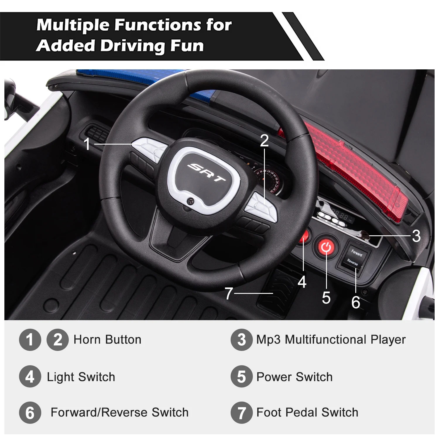 Dodge Challenger 12 V Powered Ride On Car with Remote Control, SRT Hellcat Toys for Kids, Black - Womvr