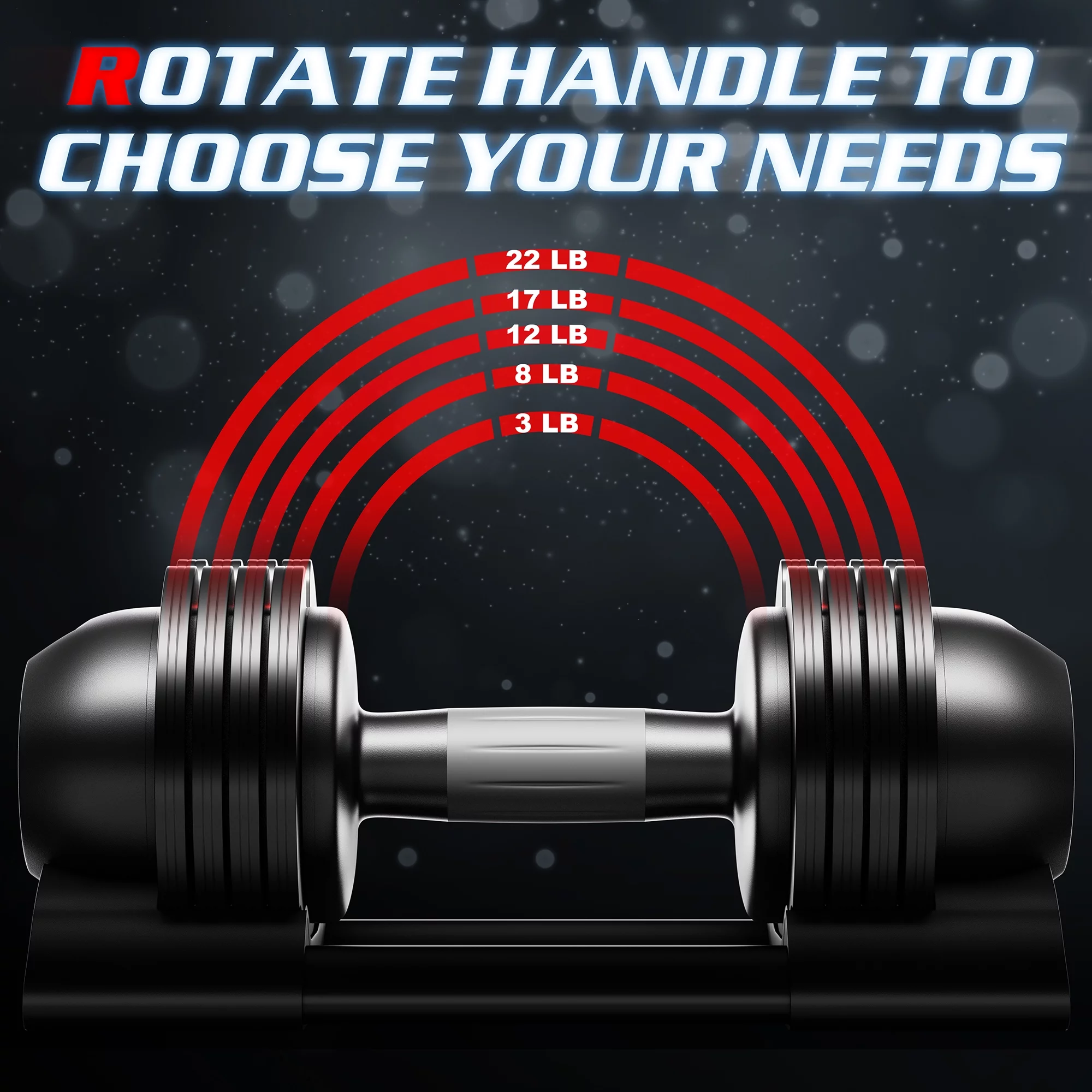 Adjustable Dumbbell,22lb/44lb/52lb Single Dumbbell Set with Tray for Workout Strength Training Fitness - Womvr