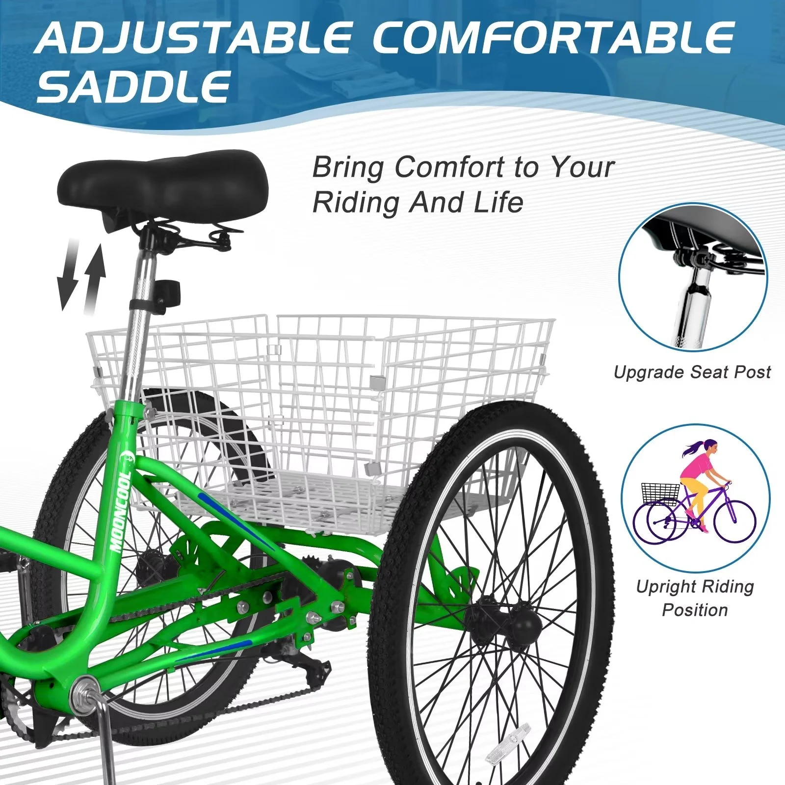 MOPHOTO 20/24/26 inch Adult Tricycle Folding 3 Wheel Cruiser Bikes 7 Speed, Portable and Foldable Trikes with Cargo Basket for Men & Women Outdoor Cycling, Purple - Womvr