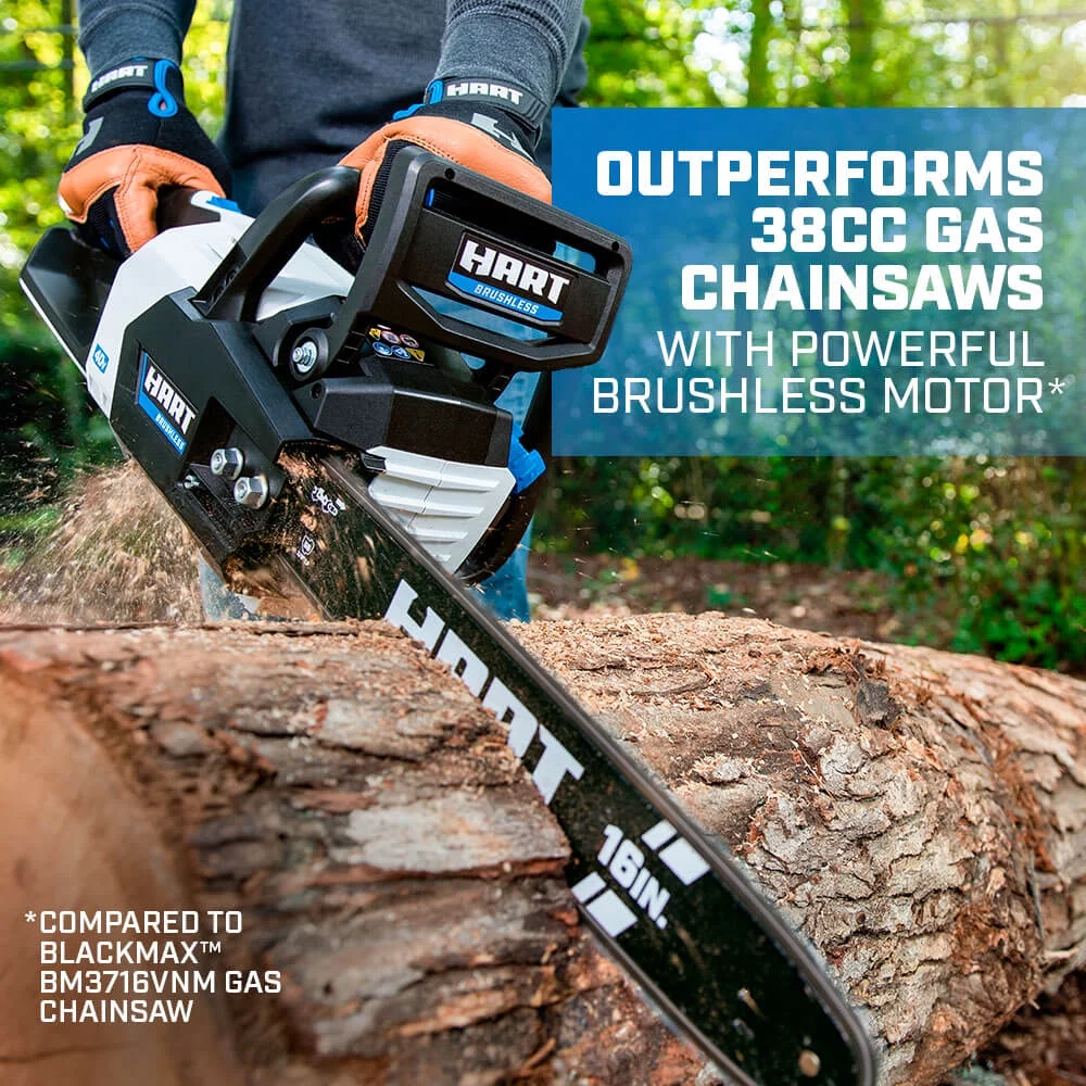 HART 40-Volt 16-inch SUPERCHARGE Battery-Powered Brushless Chainsaw Kit, (1) 4.0 Ah Lithium-Ion Battery - Womvr